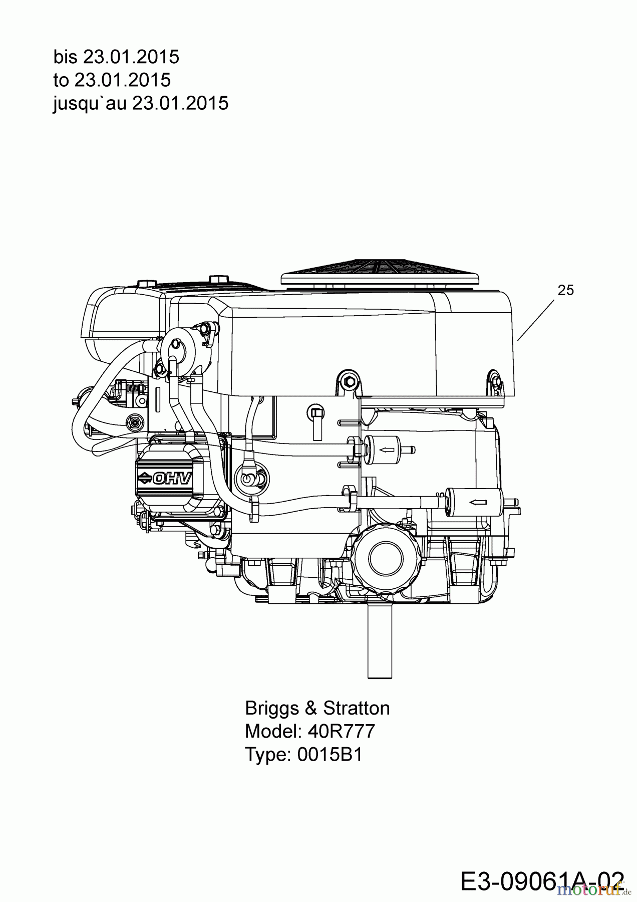  Cub Cadet Lawn tractors CC 1020 BHN 13HT91AN603  (2015) Engine Briggs & Stratton to 23.01.2015