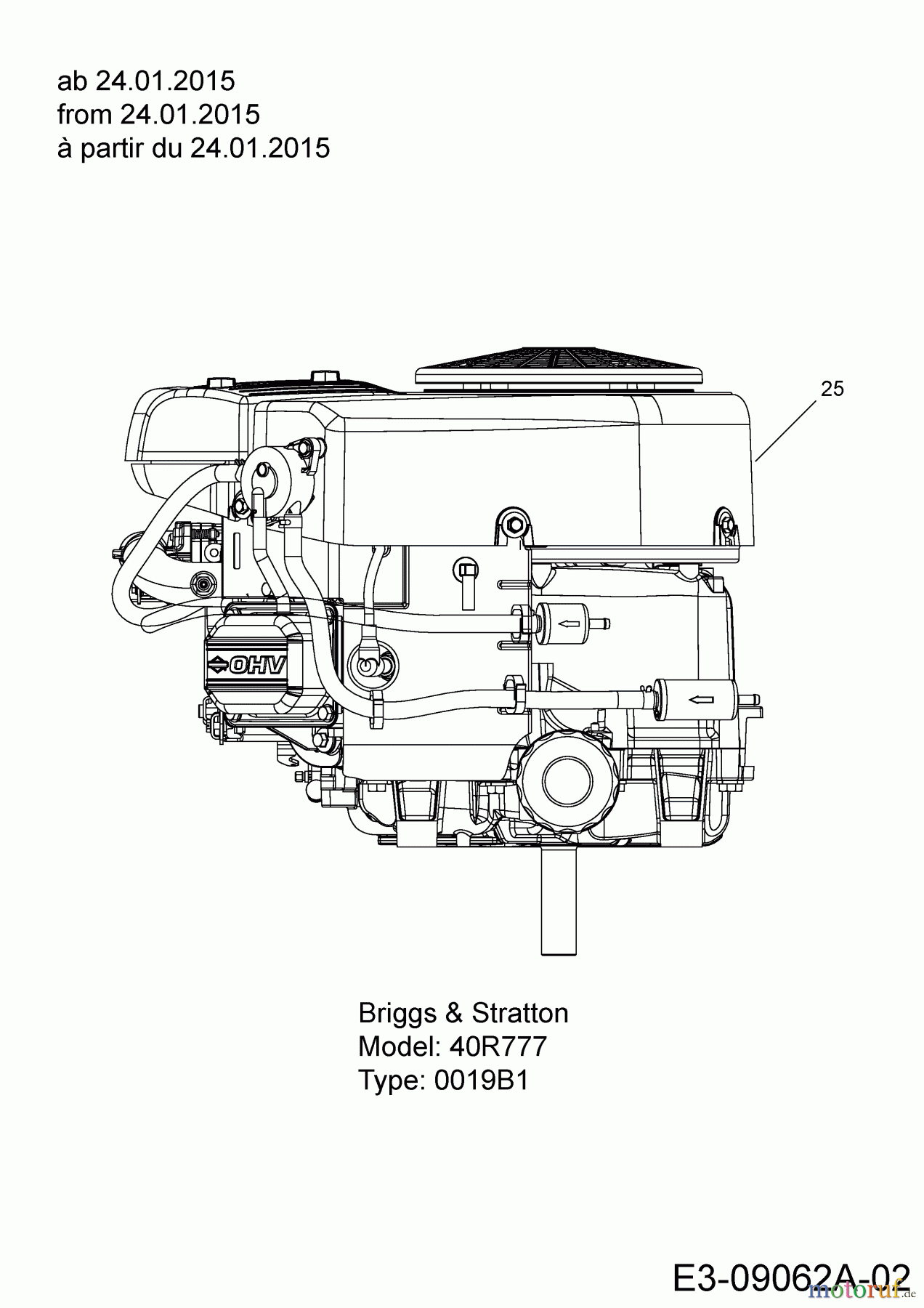  Cub Cadet Lawn tractors CC 1020 BHN 13HT91AN603  (2015) Engine Briggs & Stratton from 24.01.2015