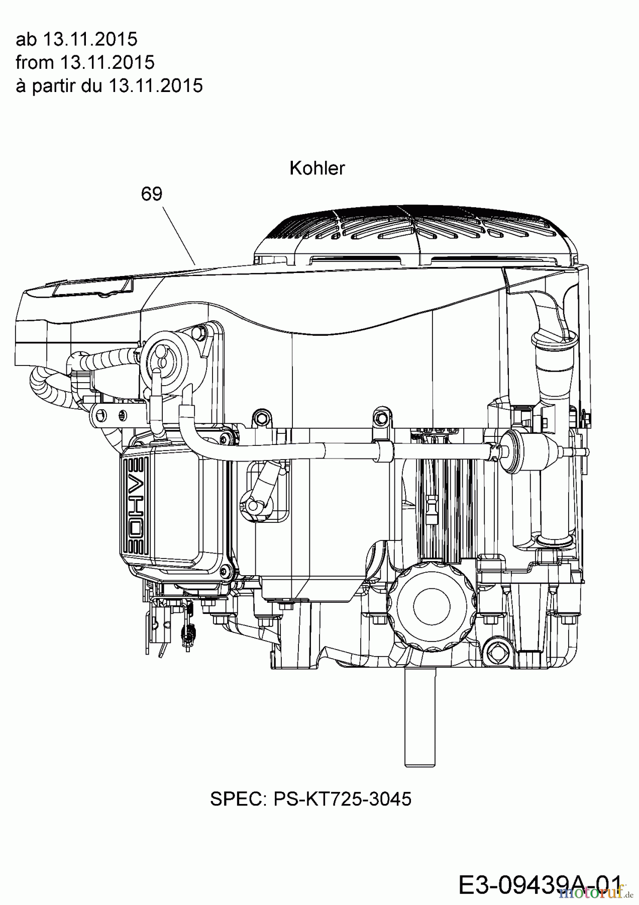  Cub Cadet Lawn tractors CC 1022 KHT 13HP93AT603  (2016) Engine Kohler from 13.11.2015