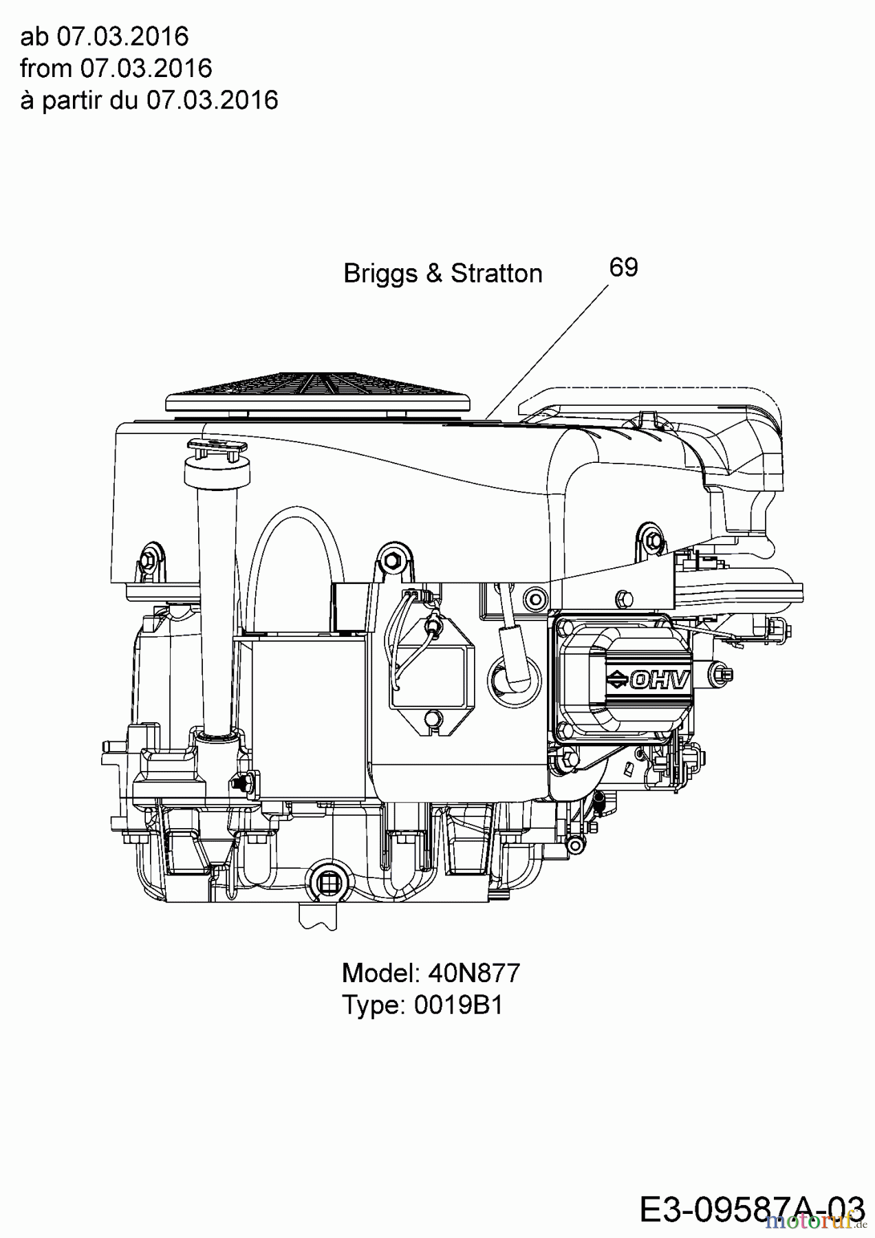  MTD Lawn tractors 220/105 H 13HU99KN676  (2016) Engine Briggs & Stratton from 07.03.2016