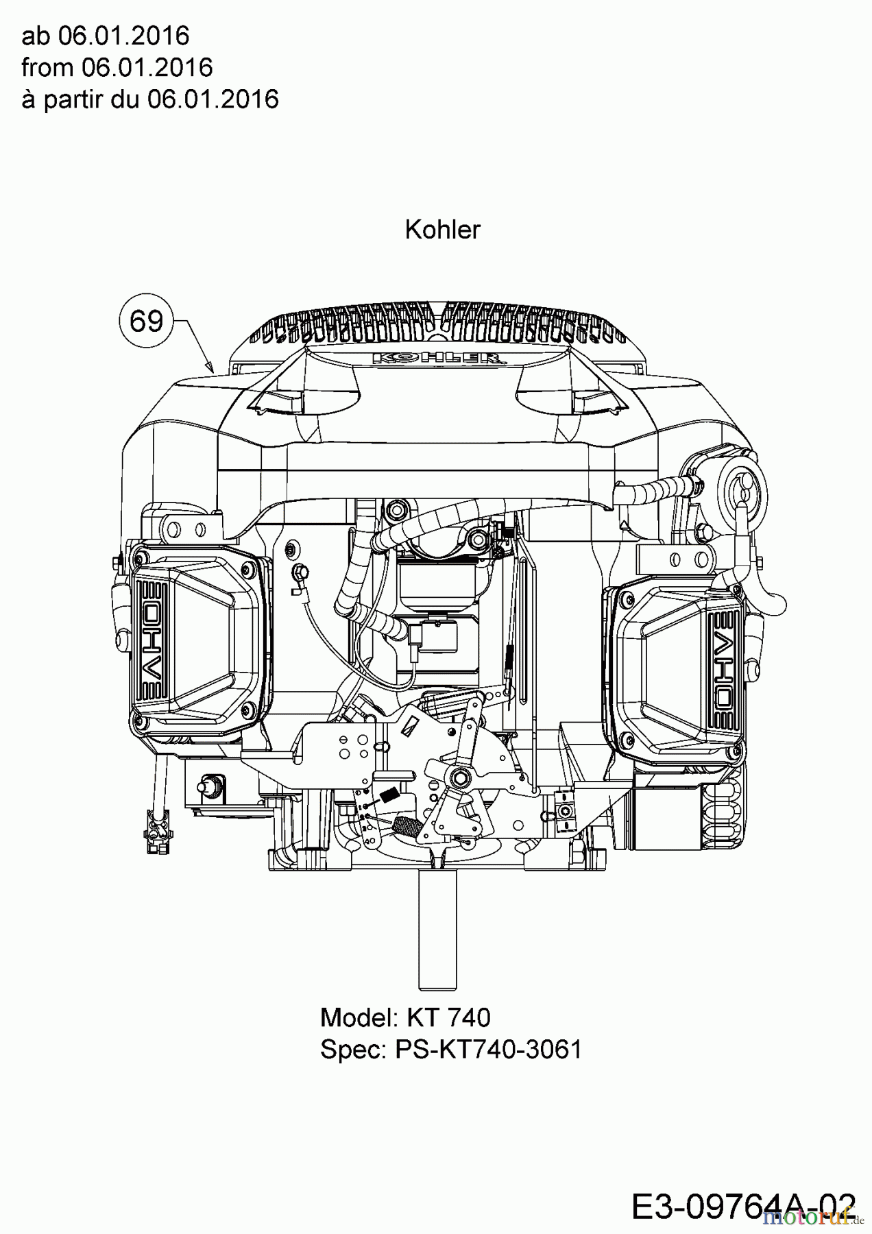  Cub Cadet Zero Turn Z-Force S 60 17BSDGHD010  (2016) Engine Kohler from 06.01.2016