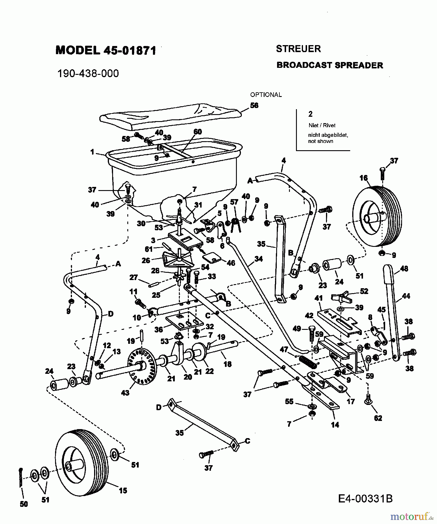  MTD Accessories Accessories garden and lawn tractors Spreader 45-01871  (190-438-000) 190-438-000  (2003) Basic machine