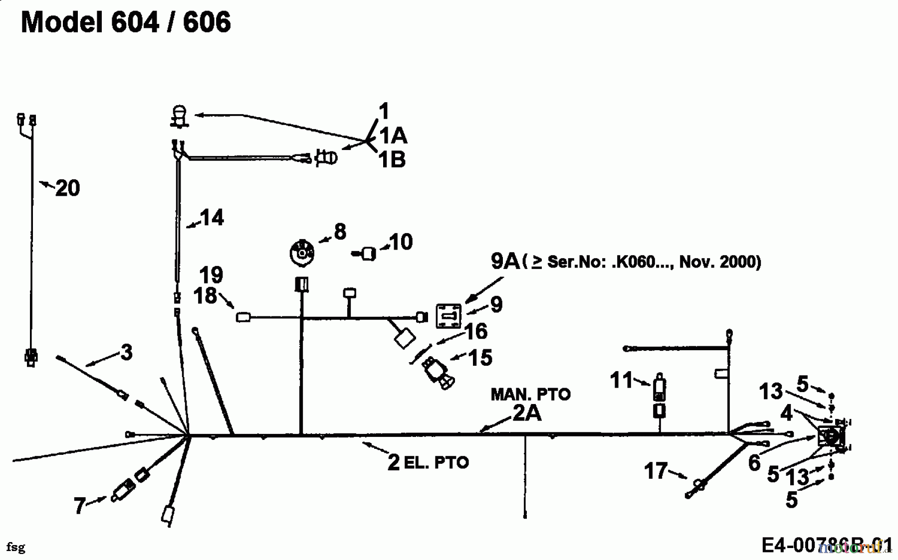  Yard-Man Lawn tractors AH 6180 13AT604H643  (2001) Wiring diagram models 604 thru 606