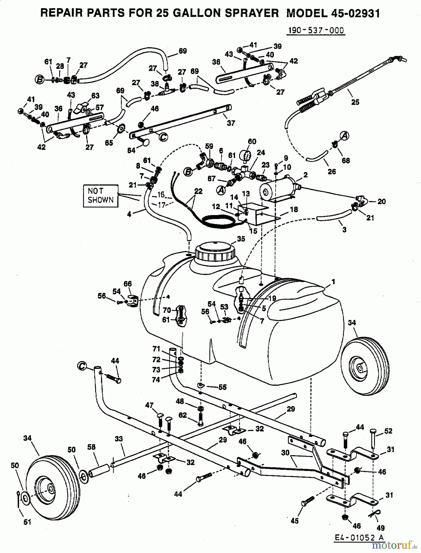  MTD Accessories Accessories garden and lawn tractors Sprayer 45-02931  (190-537-000) 190-537-000  (2004) Basic machine