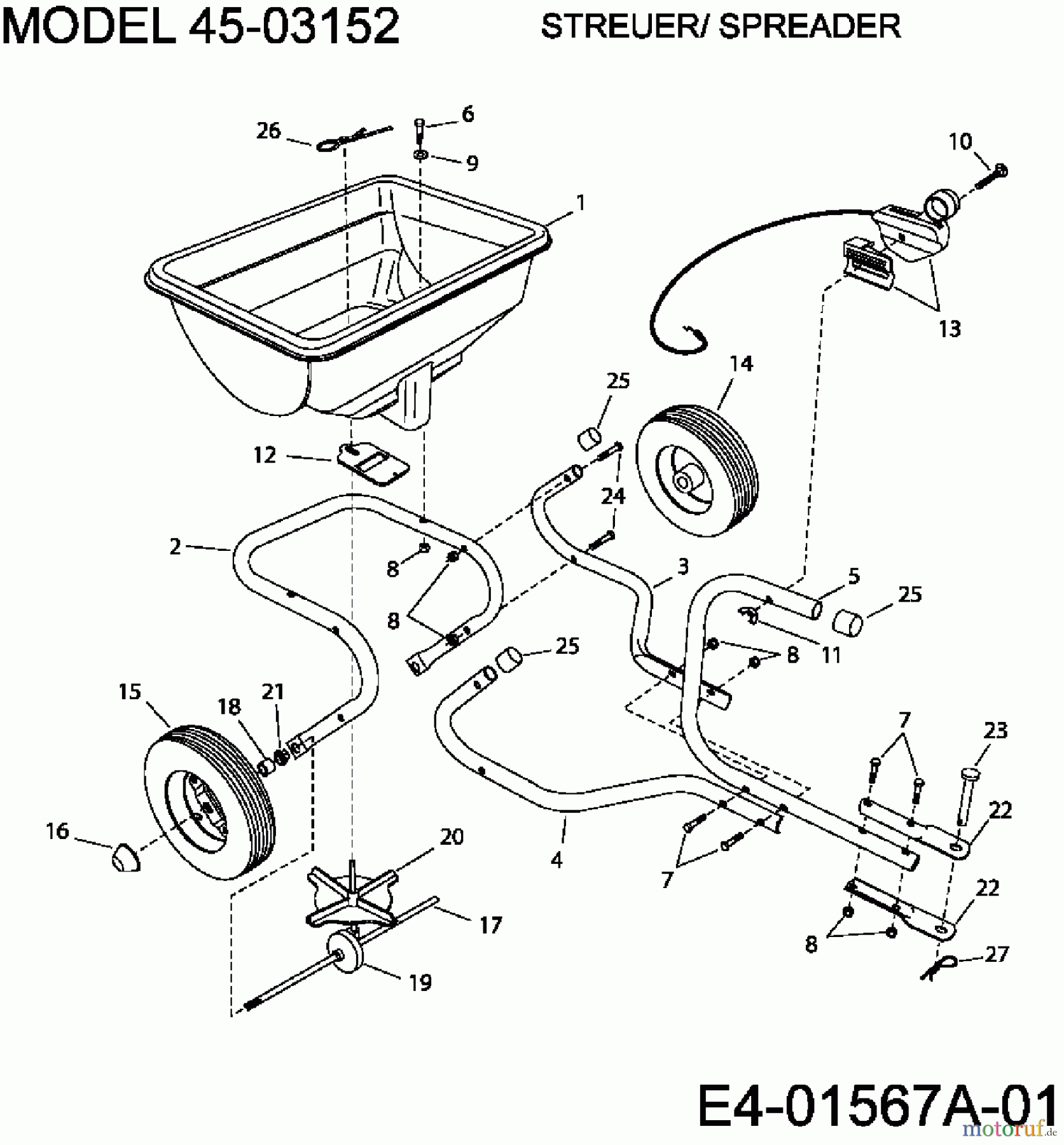  MTD Accessories Accessories garden and lawn tractors Spreader 45-03152  (196-031-000) 196-031-000  (2007) Basic machine