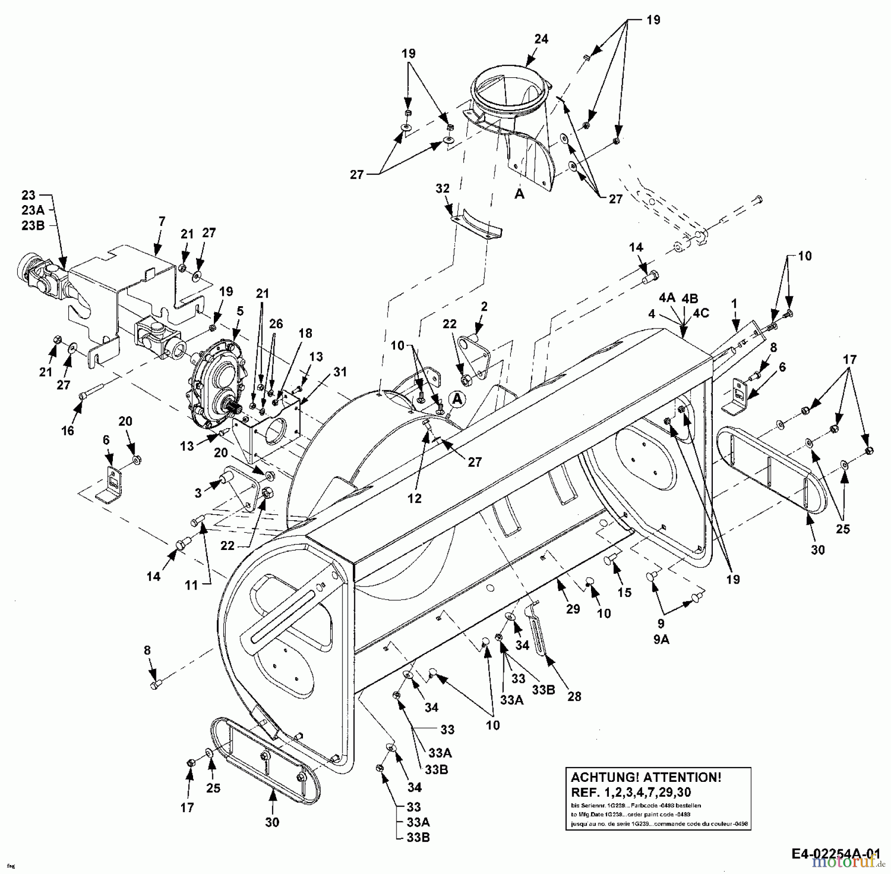  MTD Accessories Accessories garden and lawn tractors Snow throwers for CC 3000 SD series 190-353-100  (1998) Auger housing, Cardan shaft