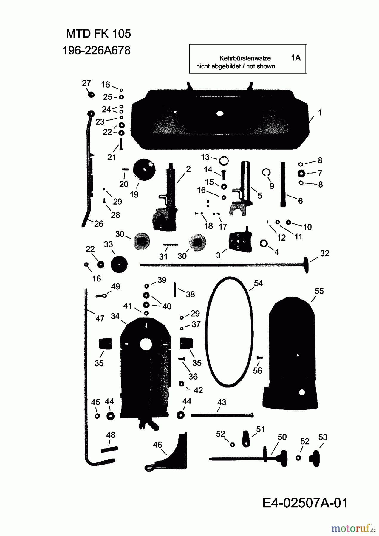  MTD Accessories Accessories garden and lawn tractors Front sweeper FK 105 196-226A678  (2008) Brushing drive, Brush housing