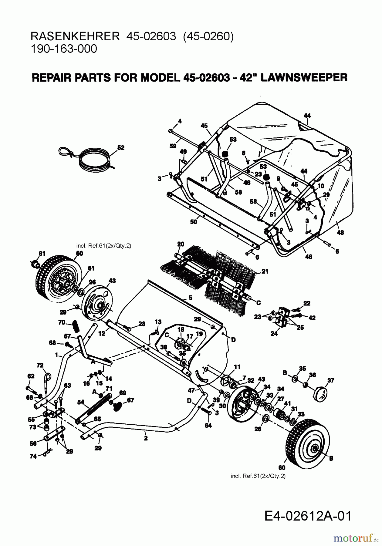  MTD Accessories Accessories garden and lawn tractors Sweeper 45-02603  (190-163-000) 190-163-000  (2010) Basic machine