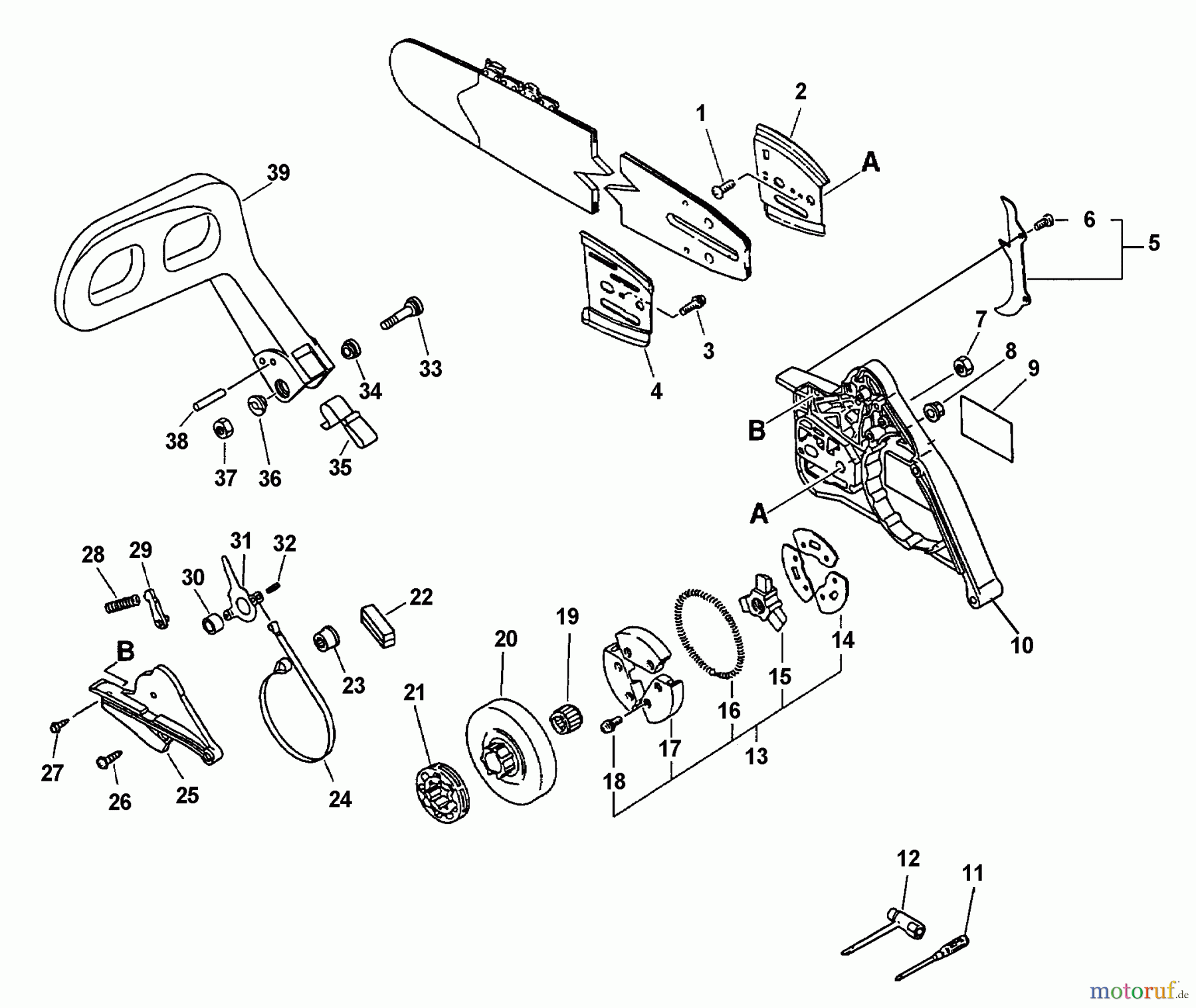  Echo Sägen, Kettensägen CS-6700 - Echo Chainsaw (Type 1E) Clutch Asy., Cutting Attachment, Chain Brake