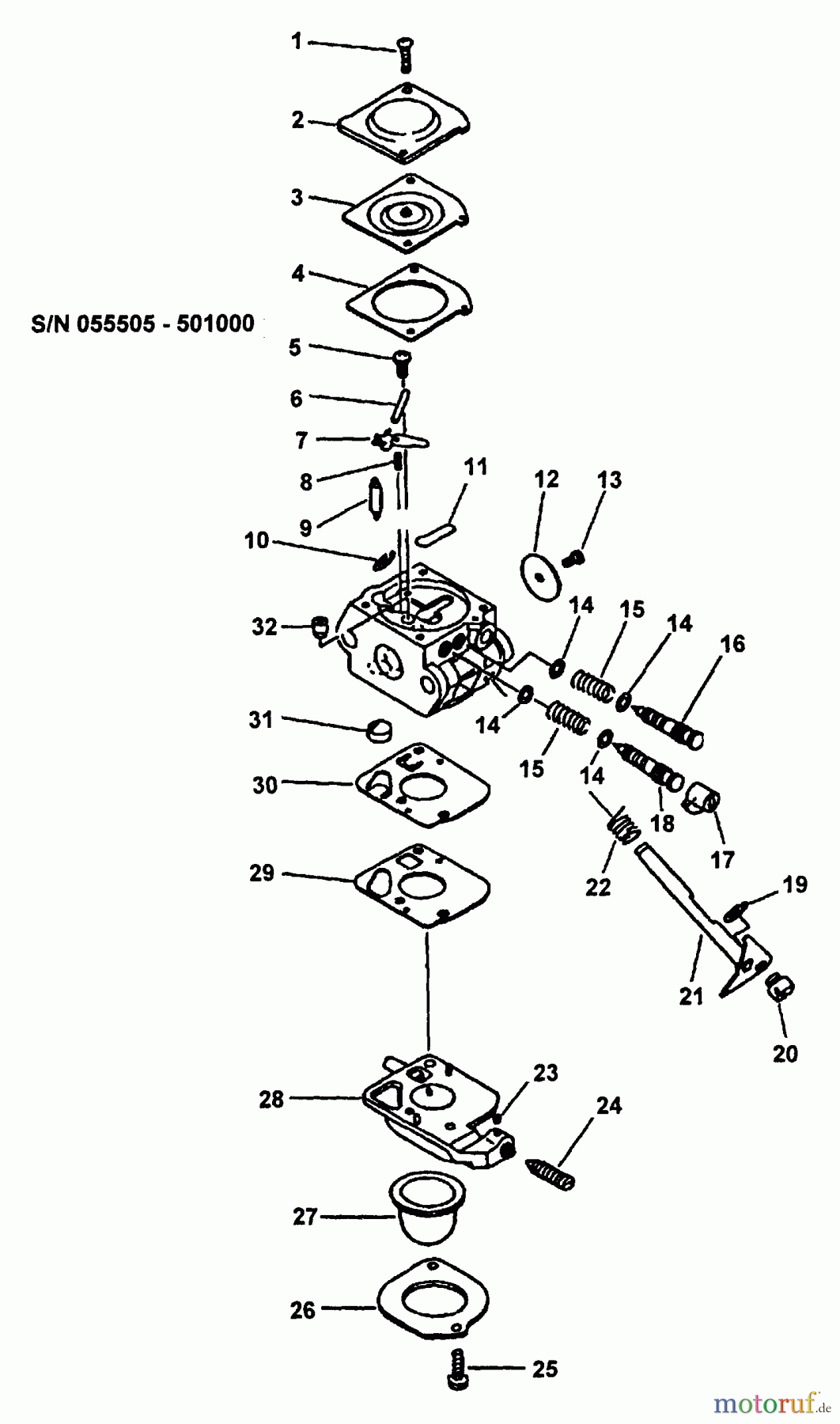  Echo Hochentaster PP-1200 - Echo Pole Saw / Pruner (Type 1E) Carburetor  S/N: 055505 - 501000