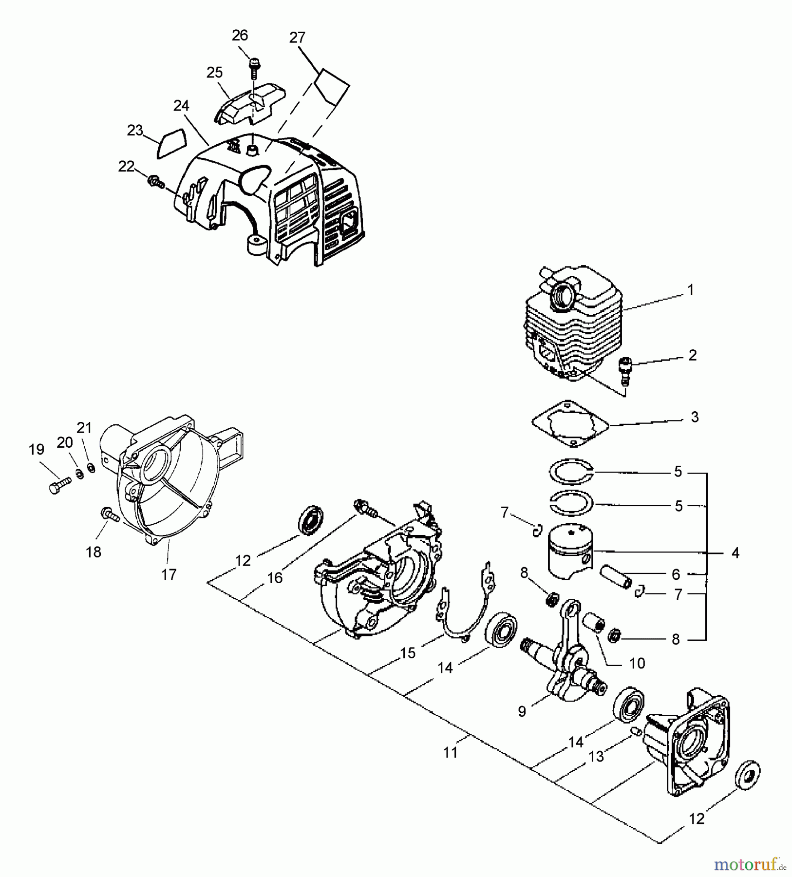  Echo Hochentaster PPF-2110 - Echo Pole Saw / Pruner, S/N: 501890 - 999999 (Type 1E) Crankcase, Engine, Engine Cover, Fan Case