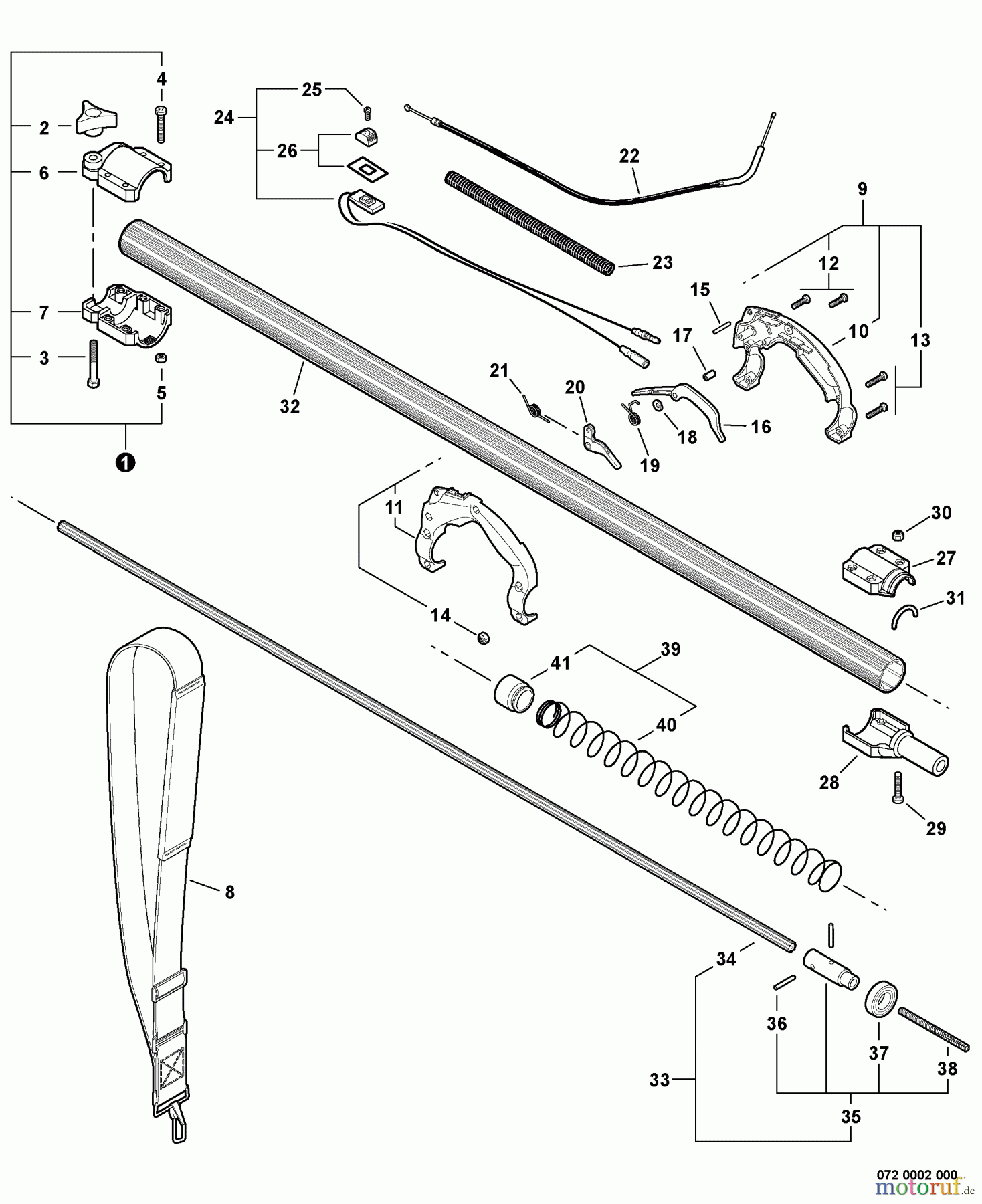  Echo Hochentaster PPT-230 - Echo Pole Saw / Pruner, S/N: E08312001001 - E08312999999 Main Pipe -- Lower, Control Handle, Throttle Cable, Shoulder Strap