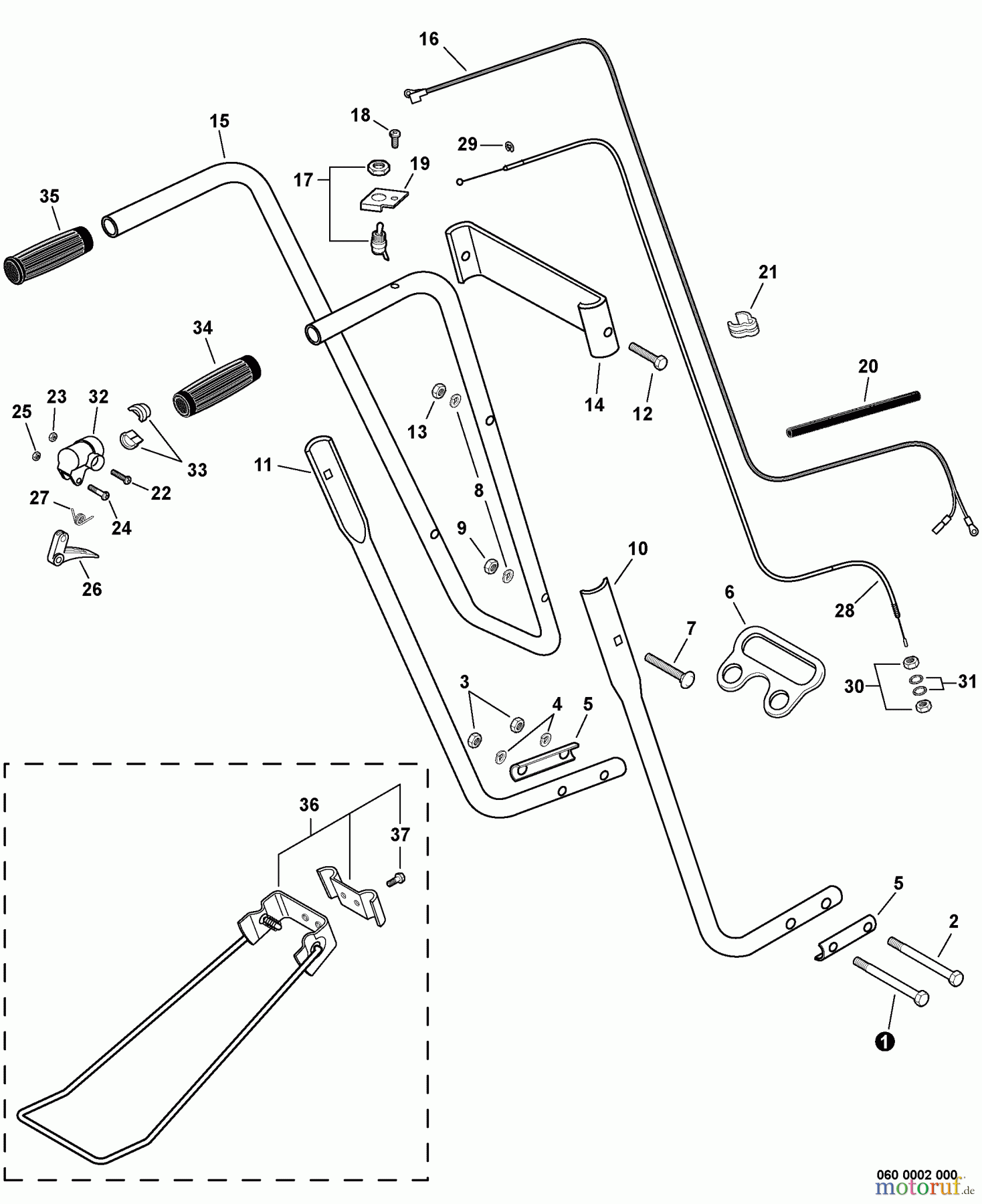  Echo Motorhacken / Kultivierer TC-210i - Echo Tiller/Cultivator, S/N: 10001001 - 10999999 Handle, Ignition Switch, Throttle Cable