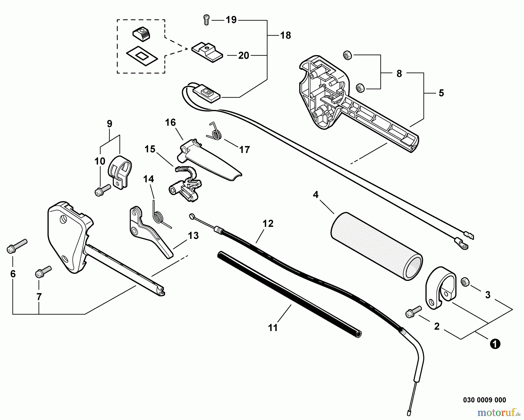  Echo Trimmer, Faden / Bürste SRM-210SB - Echo String Trimmer, S/N: 09001001 - 09999999 Control Handle, Throttle Cable, Ignition Switch