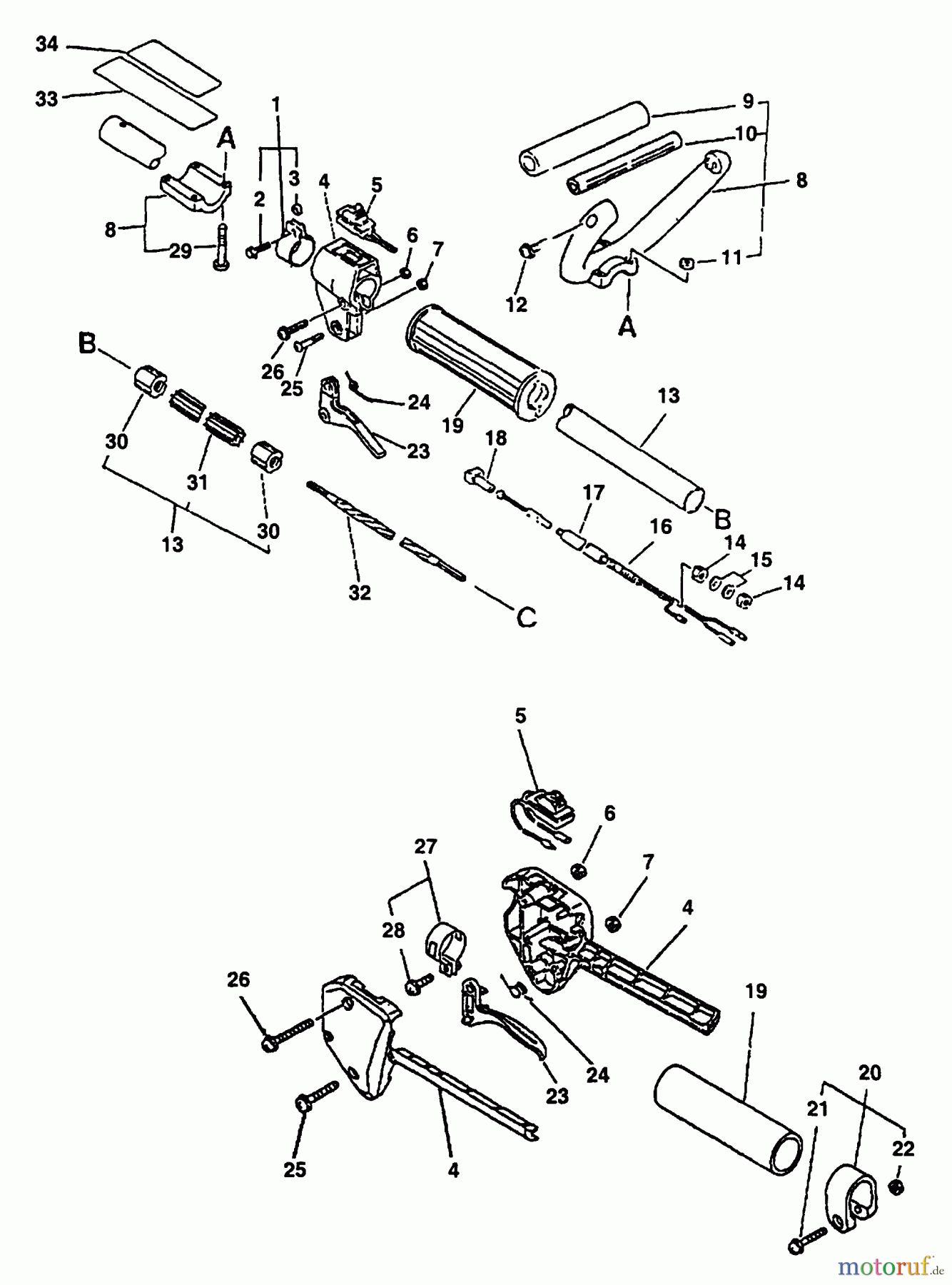  Echo Trimmer, Faden / Bürste SRM-2400 - Echo String Trimmer (Type 1) Driveshaft, Handles, Throttle, Stop Switch