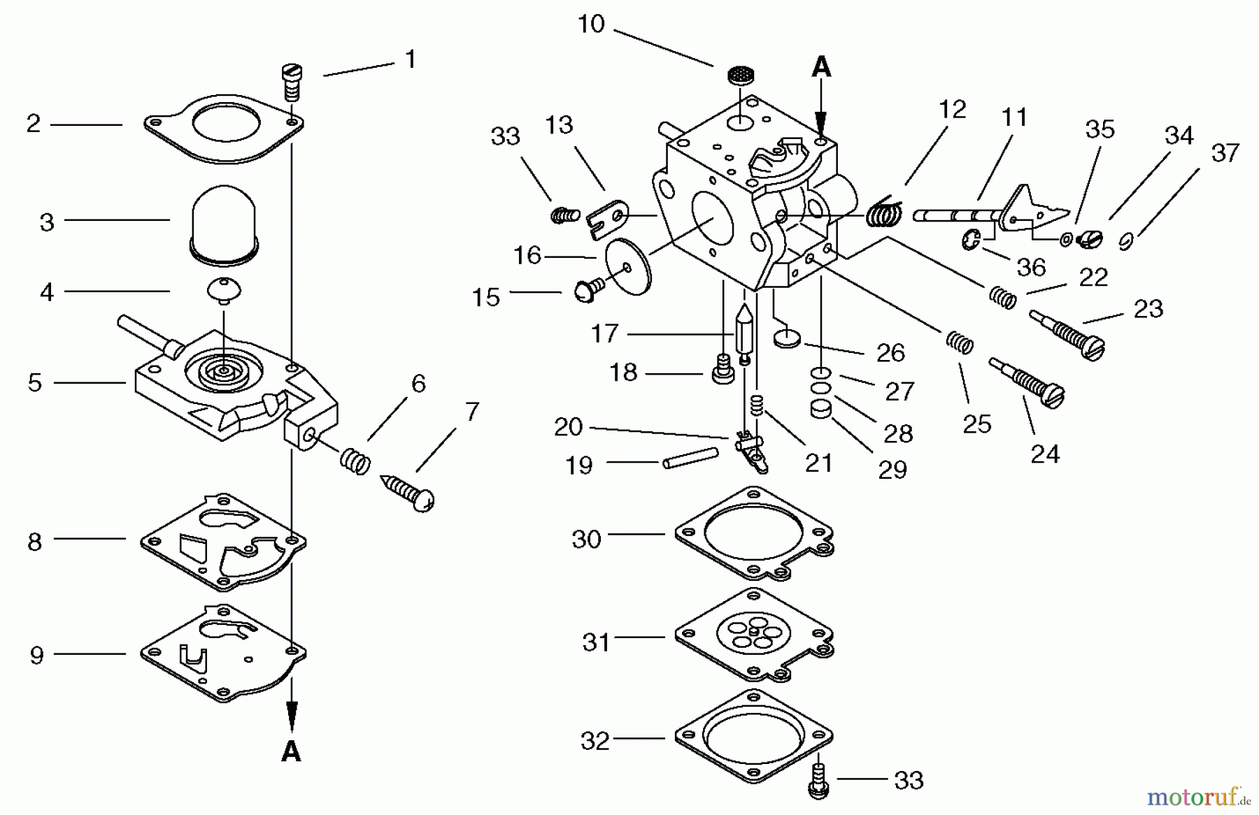  Echo Trimmer, Faden / Bürste SRM-3605U - Echo String Trimmer, S/N: 20001001 - 20999999 Carburetor