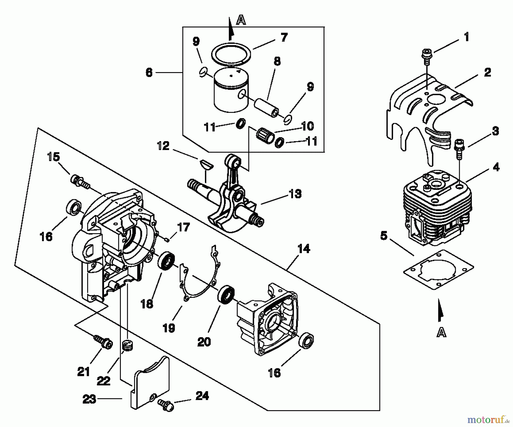  Echo Bläser / Sauger / Häcksler / Mulchgeräte	 PB-500 - Echo Back Pack Blower, S/N: P02837001001 - P02837002000 Cylinder, Crankcase, Piston