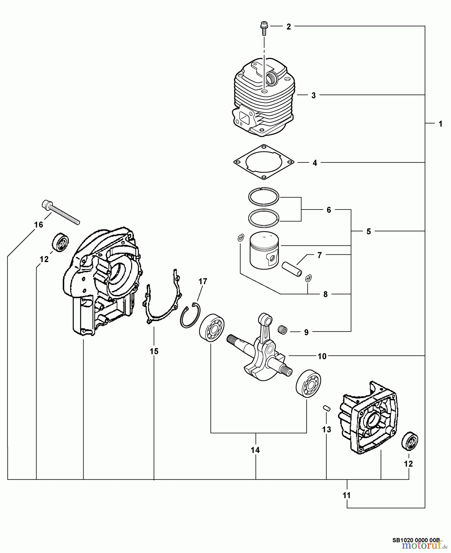  Echo Bläser / Sauger / Häcksler / Mulchgeräte	 PB-6000 - Echo Back Pack Blower (Type 1E) Engine, Short Block -- SB1020  S/N: 013790 - 038159