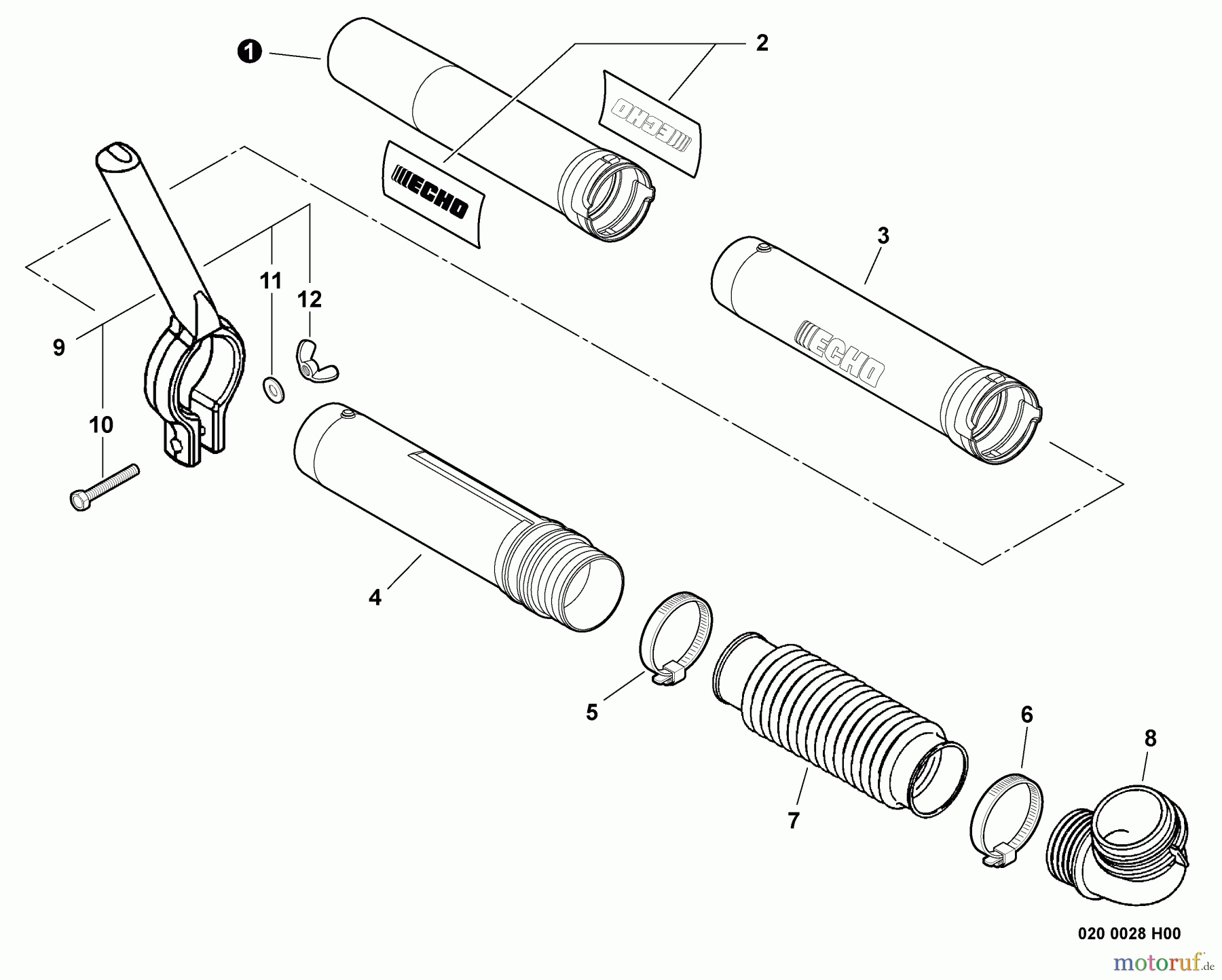  Echo Bläser / Sauger / Häcksler / Mulchgeräte	 PB-650 - Echo Back Pack Blower, S/N: 03001001 - 03999999 Blower Tubes