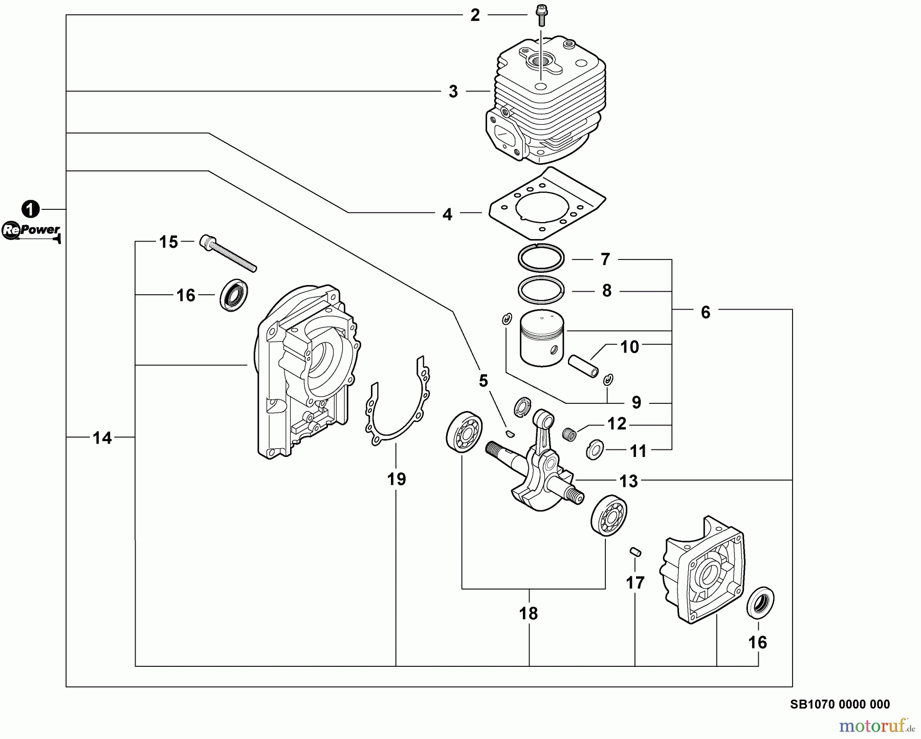  Echo Bläser / Sauger / Häcksler / Mulchgeräte	 PB-650T - Echo Back Pack Blower, S/N: 05001001 - 05999999 Engine, Short Block -- SB1070