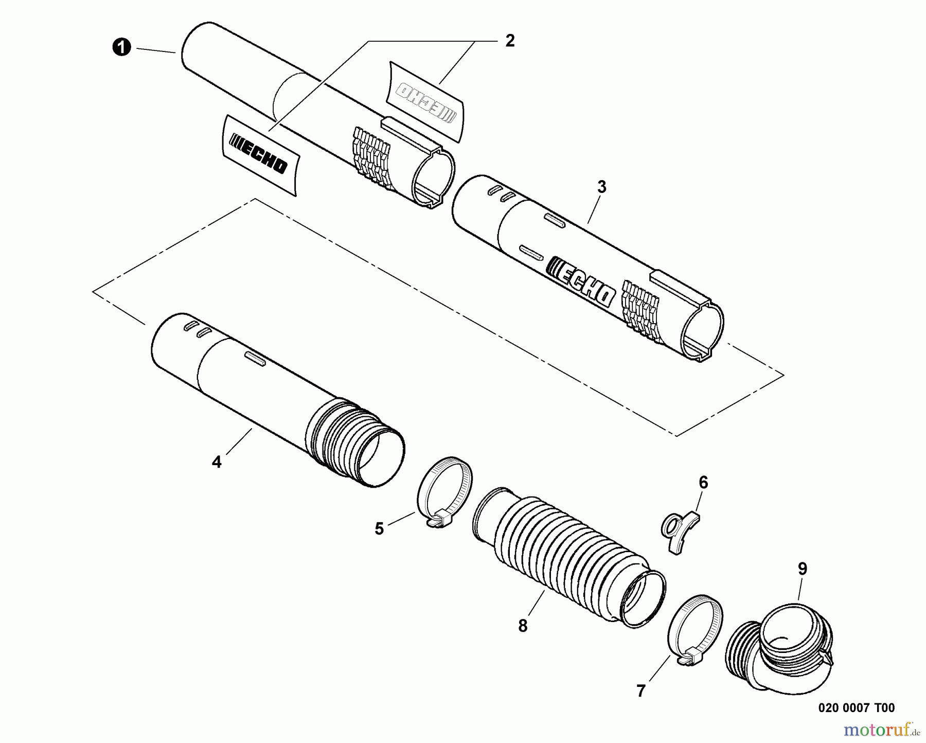  Echo Bläser / Sauger / Häcksler / Mulchgeräte	 PB-755T - Echo Back Pack Blower, S/N: P07013001001 - P07013999999 Posi-Loc Blower Tubes