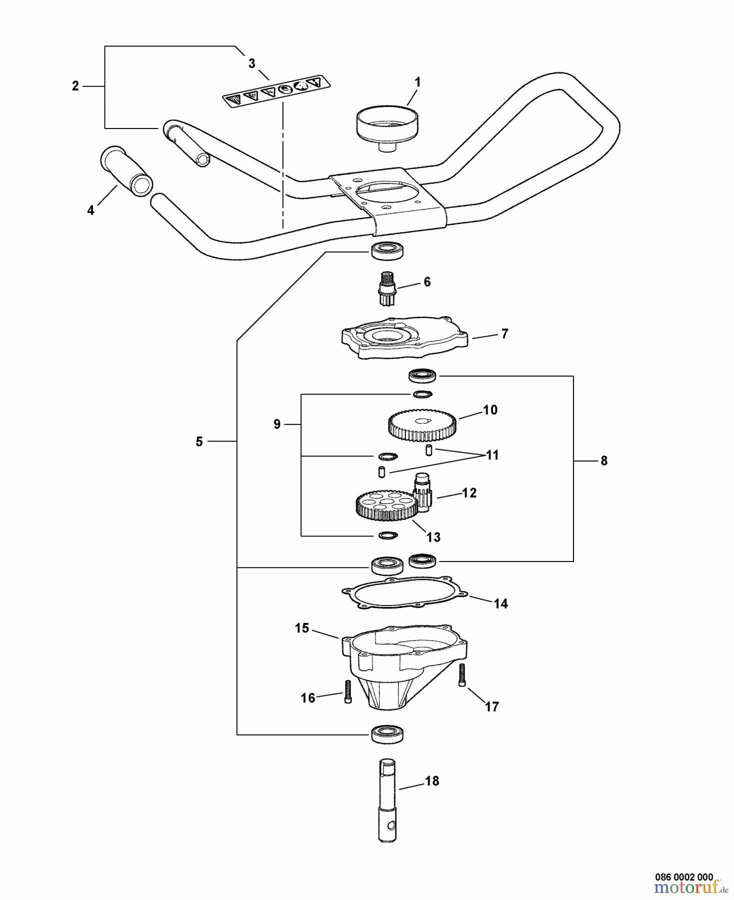  Echo Bohrer / Erdbohrer EA-500 - Echo Earth Auger, S/N: E02103001001 - E02103999999 Handlebar Assembly, Gearcase