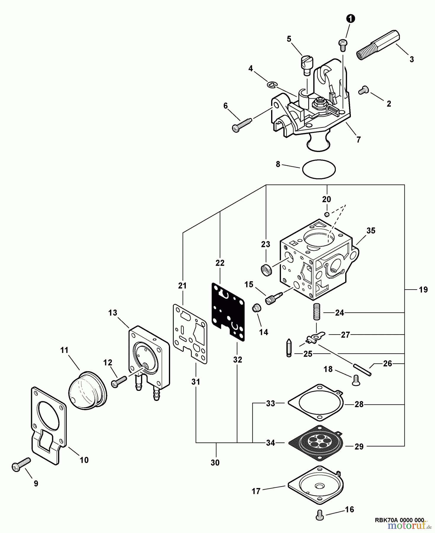  Echo Trimmer, Faden / Bürste SRM-230S - Echo String Trimmer, S/N:S73212001001 - S73212999999 Carburetor -- RB-K70A