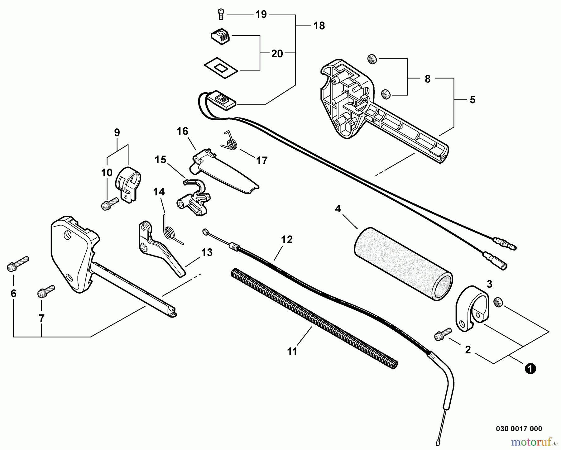  Echo Trimmer, Faden / Bürste SRM-230 - Echo String Trimmer, S/N:05001001 - 05999999 Control Handle, Control Cable Assembly