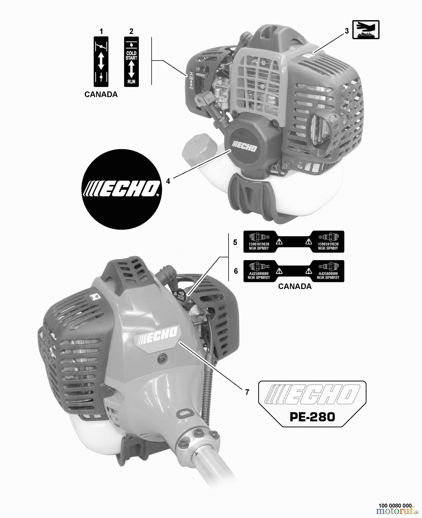  Echo Kantenschneider PE-280 - Echo Edger, S/N: S63111001001 - S63111999999 Labels