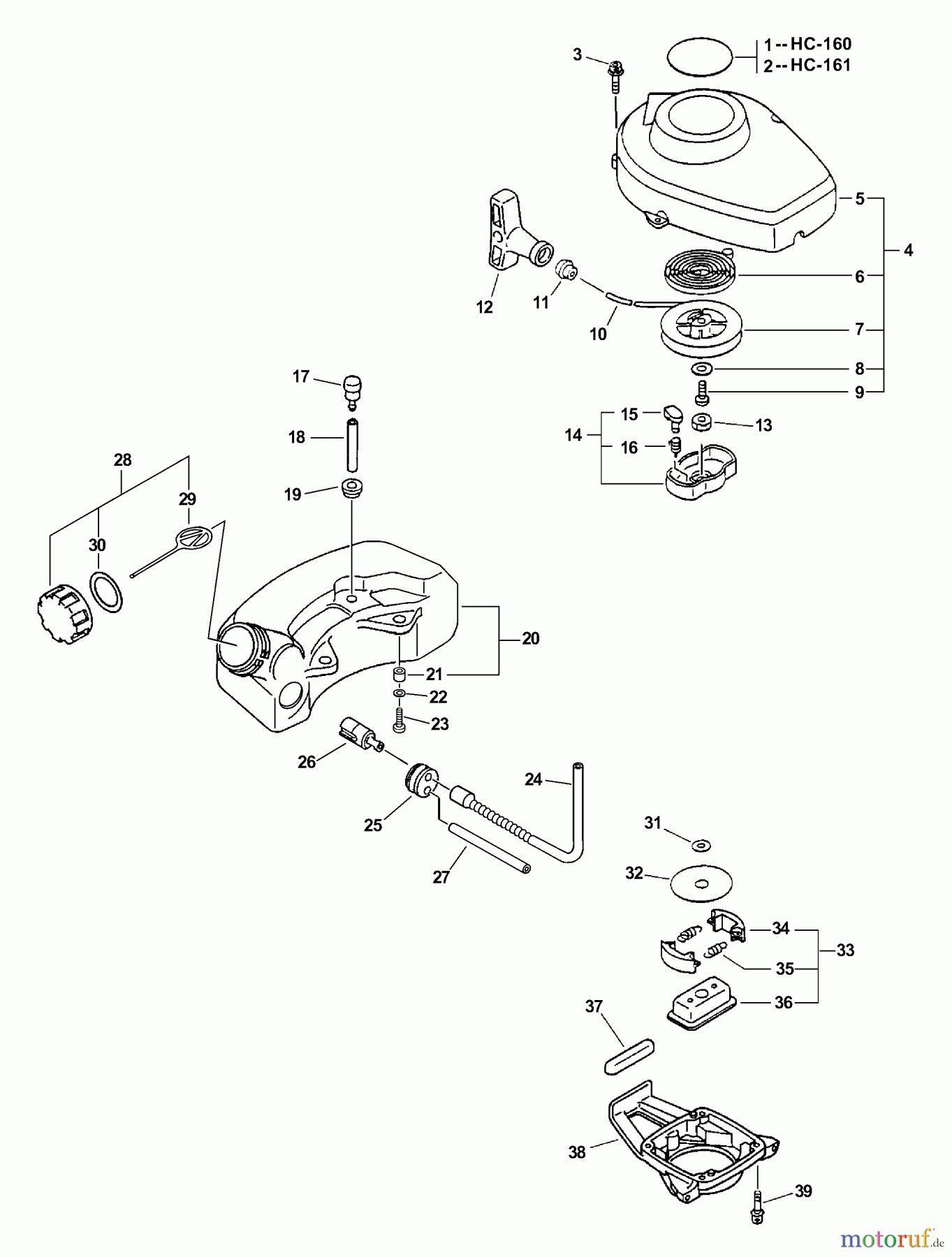  Echo Heckenscheren HC-161 - Echo Hedge Trimmer, S/N: 06001001 - 06999999 Starter, Fuel System, Clutch