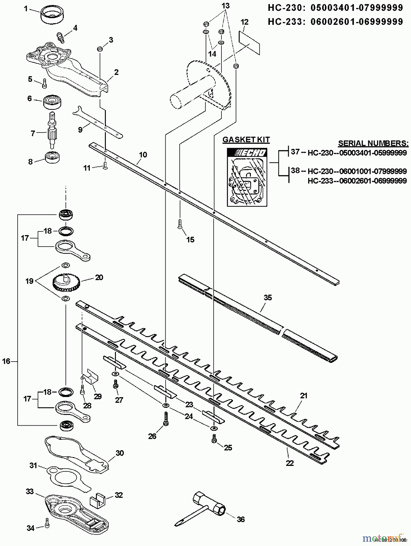  Echo Heckenscheren HC-233 - Echo Hedge Trimmer, S/N: 06001001 - 06999999 Blades, Gear Case, Tools  S/N: 06002601 - 06999999