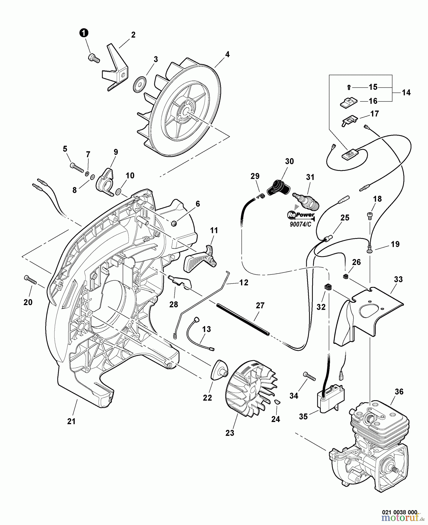  Echo Bläser / Sauger / Häcksler / Mulchgeräte	 ES-250 - Echo Shredder/Vacuum, S/N: P33813001001 - P33813999999 Fan, Ignition, Right Fan Cover  S/N: P33813150001 - P33813999999