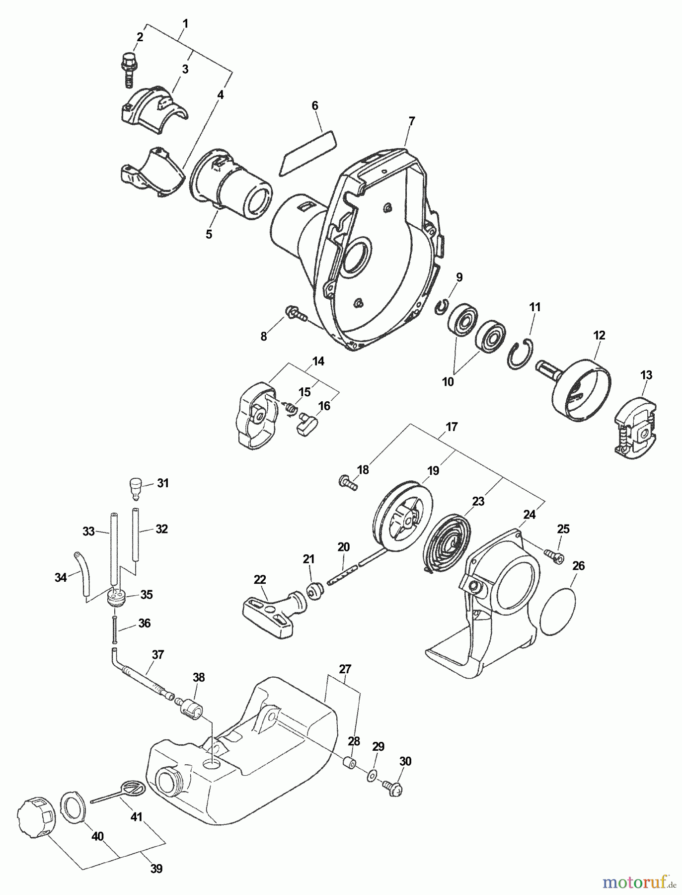  Echo Heckenscheren SHC-2100 - Echo Shaft Hedge Trimmer (Type 1E) Fan Case, Clutch, Starter, Fuel System