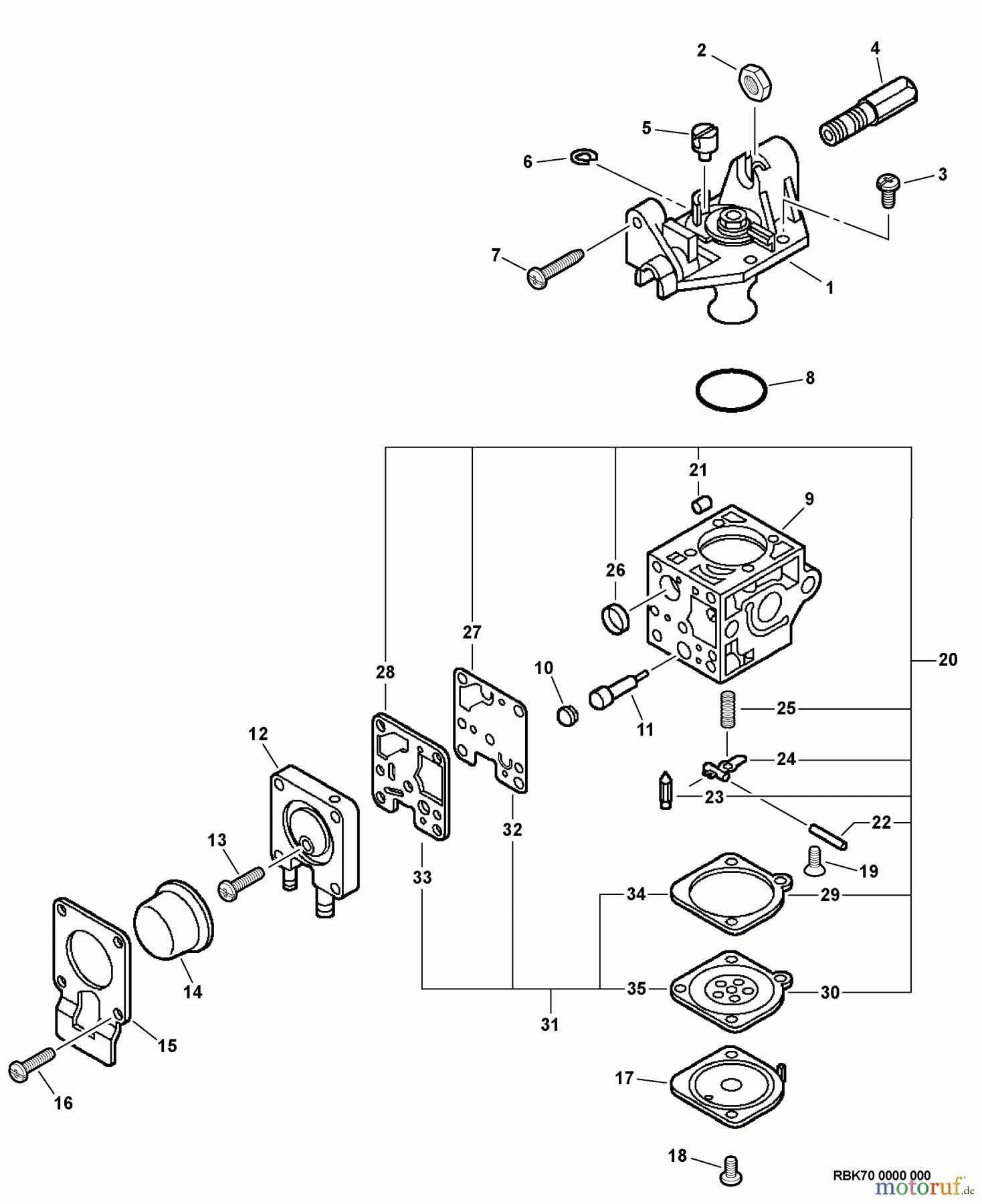  Echo Trimmer, Faden / Bürste SRM-230U - Echo String Trimmer/Brush Cutter, S/N:05001001 - 05999999 Carburetor -- RB-K70  S/N: 05002624 - 05002764