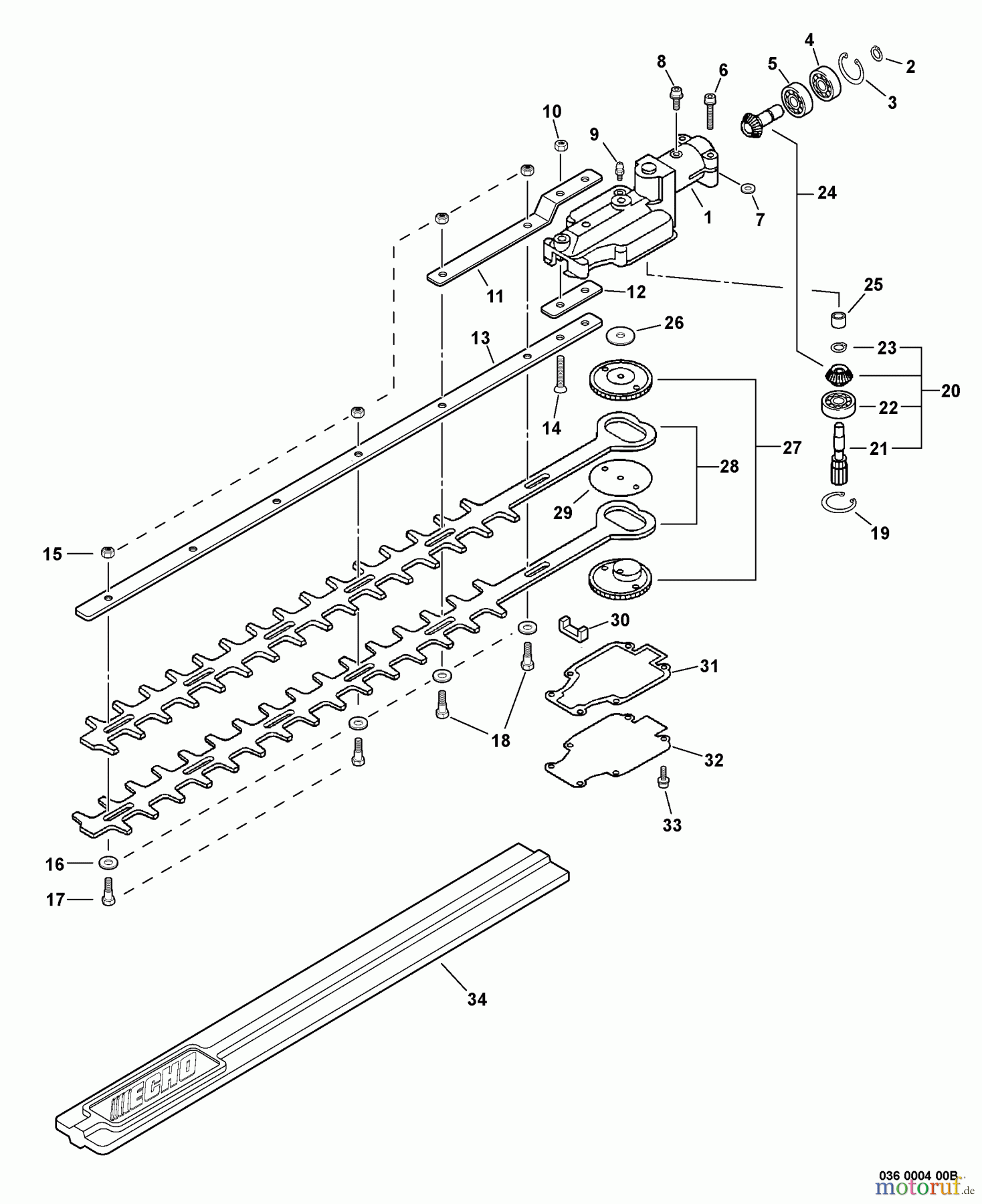  Echo Heckenscheren SHC-210 - Echo Shaft Hedge Trimmer, S/N: 10001001 - 10999999 Gear Case, Blades  S/N: 10001001 - 10001120