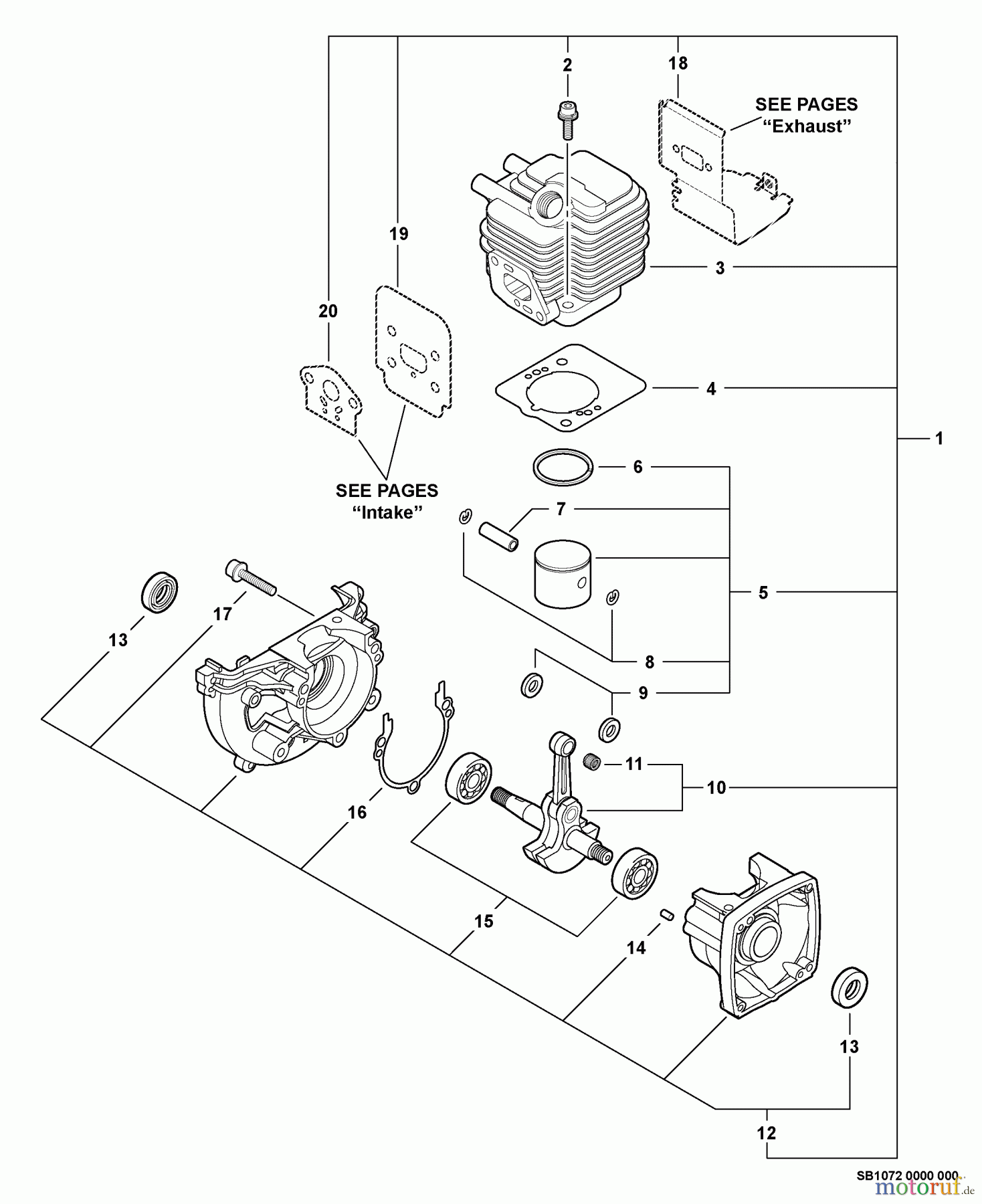  Echo Trimmer, Faden / Bürste SRM-210i - Echo String Trimmer, S/N:S72912001001 - S72912999999 Engine, Short Block -- SB1072