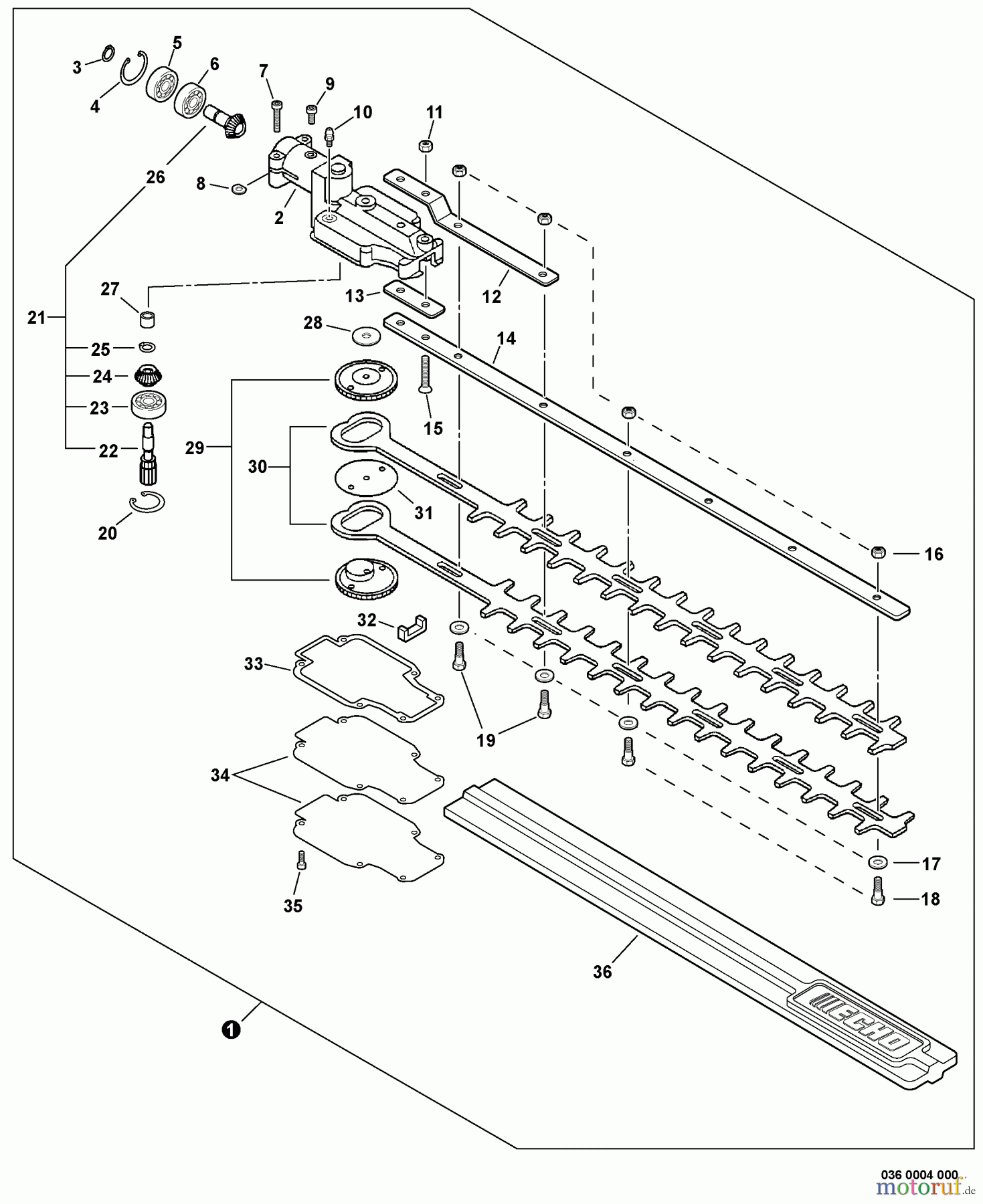  Echo Heckenscheren SHC-225 - Echo Shaft Hedge Trimmer, S/N: S85411001001 - S85411999999 Gear Case, Blades  S/N: S85411001001 - S85411001143