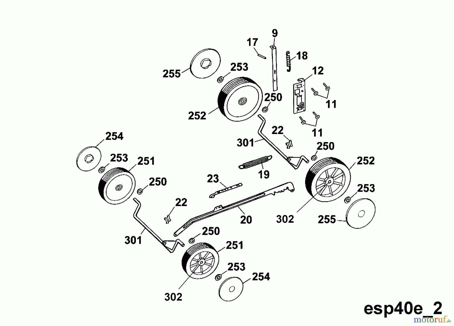  Wolf-Garten Electric mower Esprit 40 E 4020003 Series A, B  (2002) Wheels, Cutting hight adjustment