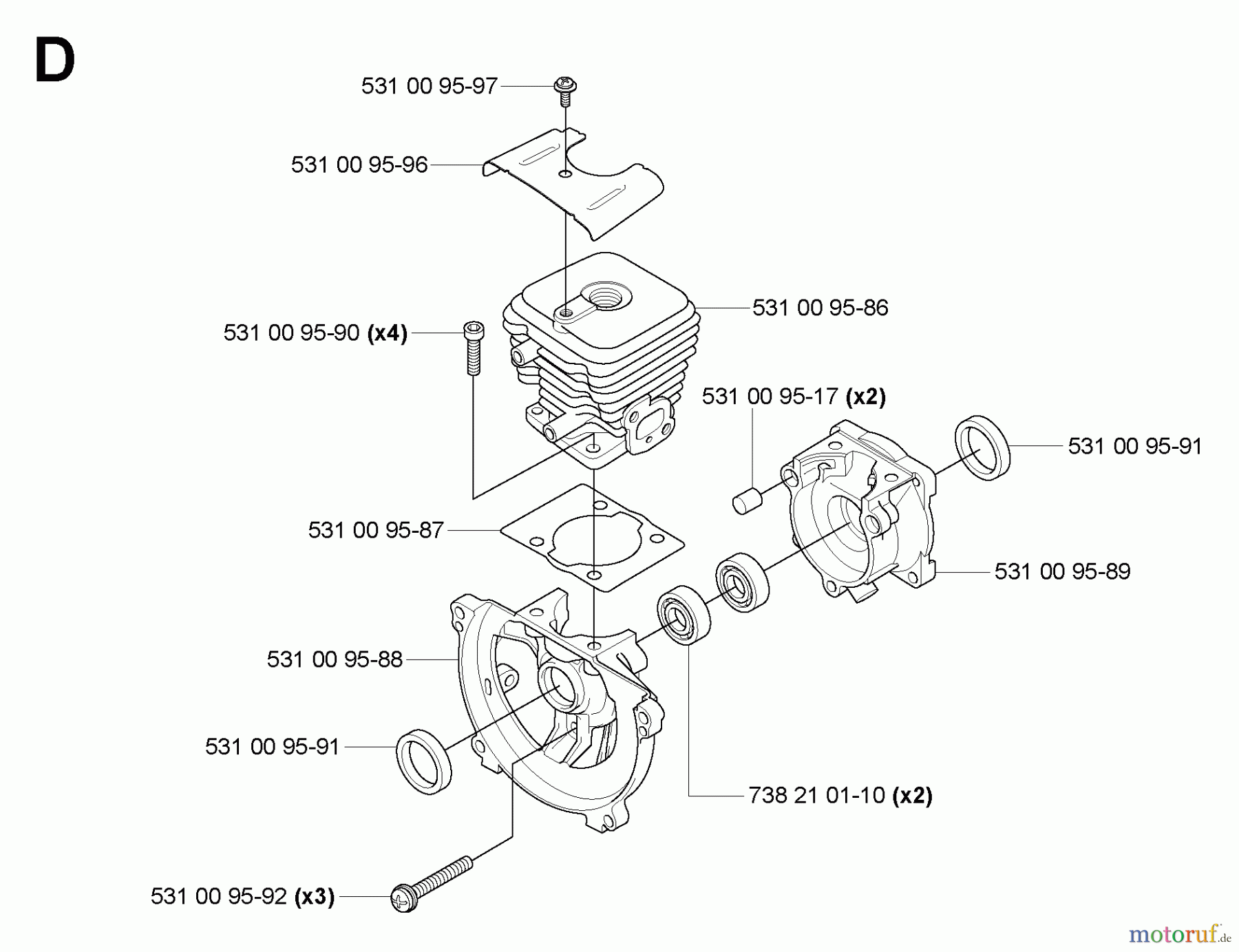  Husqvarna Bläser / Sauger / Häcksler / Mulchgeräte 125 BT - Husqvarna Backpack Blower (2004-10 & After) Cylinder/ Crankcase