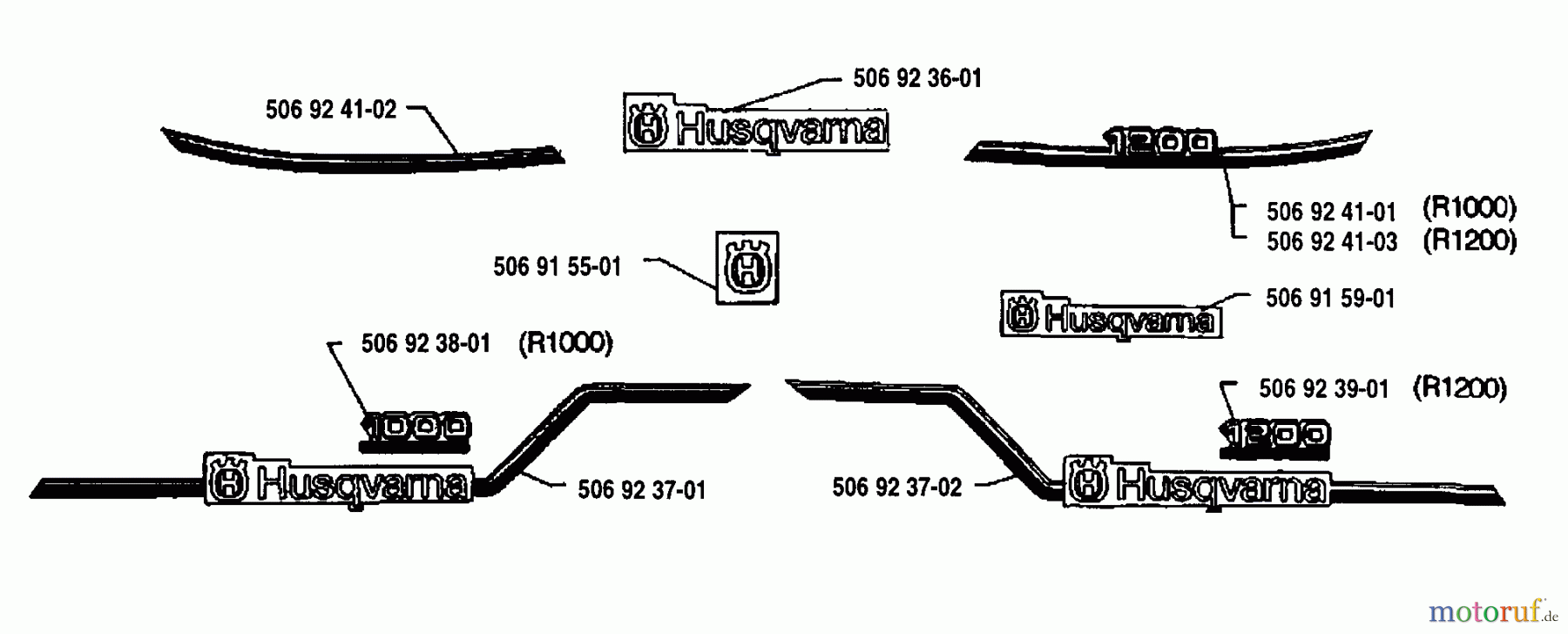  Husqvarna Reitermäher, Motor hinten Rider 1200 - Husqvarna Rear-Engine Rider (1995-03 to 1996-07) Decals