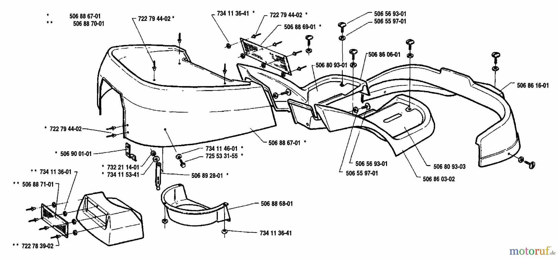  Husqvarna Reitermäher, Motor hinten Rider 1200-14 - Husqvarna Rear-Engine Rider (1991-03 & After) Engine Cover