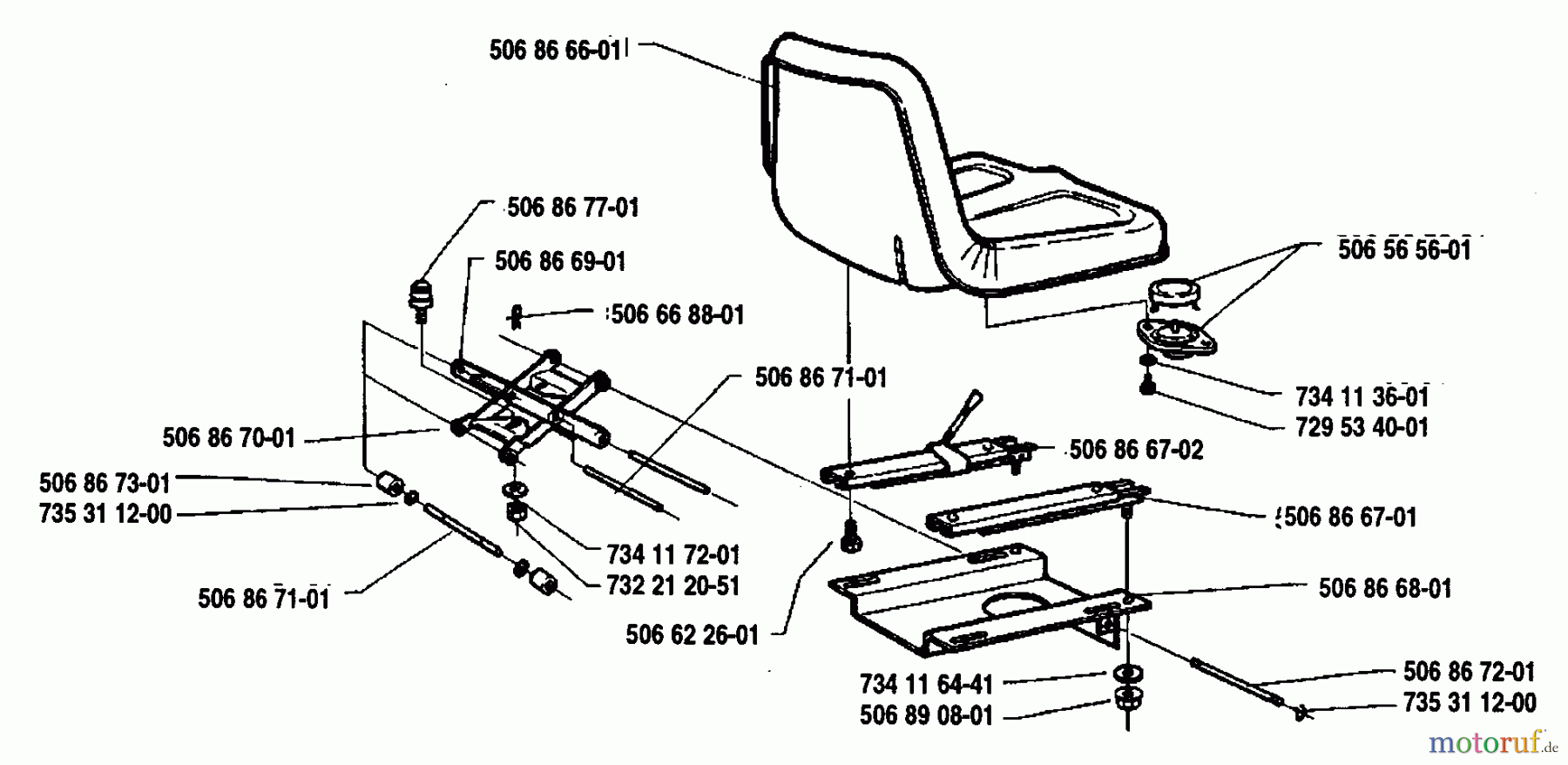  Husqvarna Reitermäher, Motor hinten Rider 1200-14 - Husqvarna Rear-Engine Rider (1991-03 & After) Seat Assembly