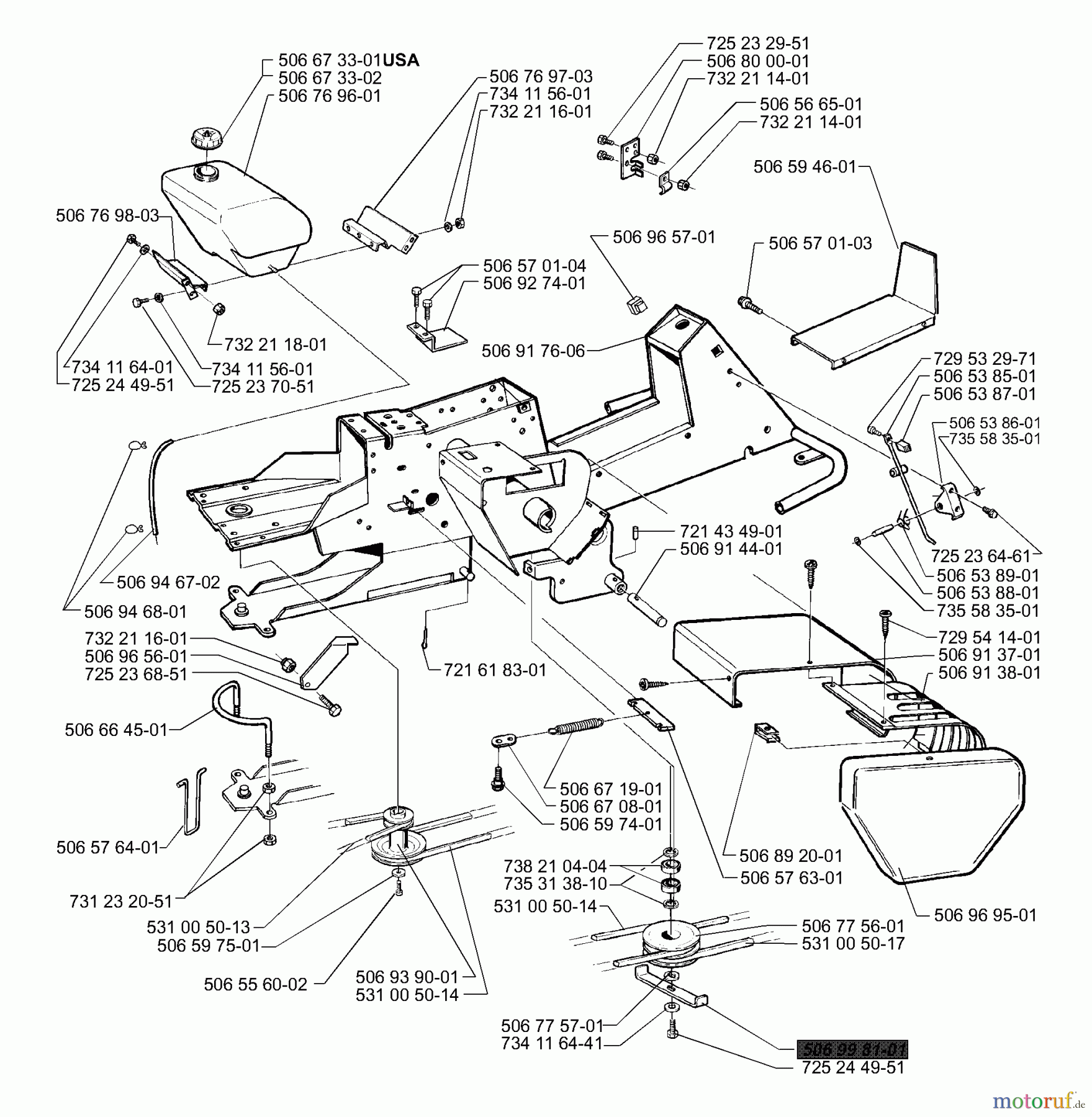  Husqvarna Reitermäher, Motor hinten Rider 14 Pro - Husqvarna Rear-Engine Rider (2000-02 & After) Chassis