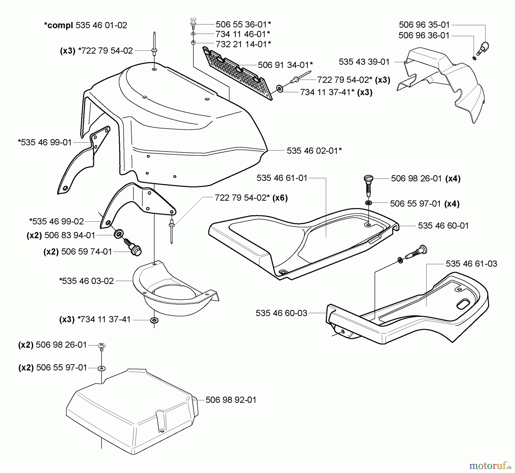  Husqvarna Reitermäher, Motor hinten Rider 155 - Husqvarna Rear-Engine Rider (2006-01 & After) Covers/Foot Trays