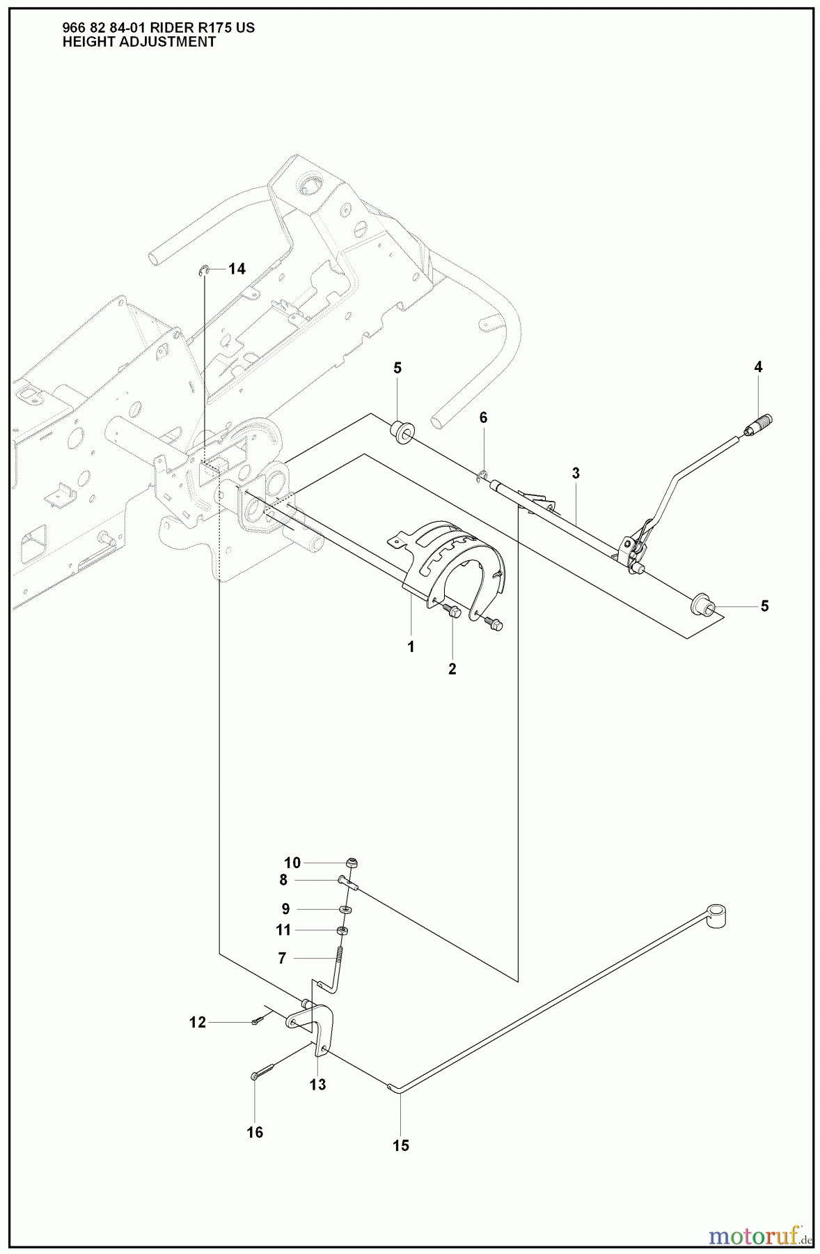  Husqvarna Reitermäher, Motor hinten Rider 175 - Husqvarna Rear-Engine Rider (2008-05 & After) Height Adjustment