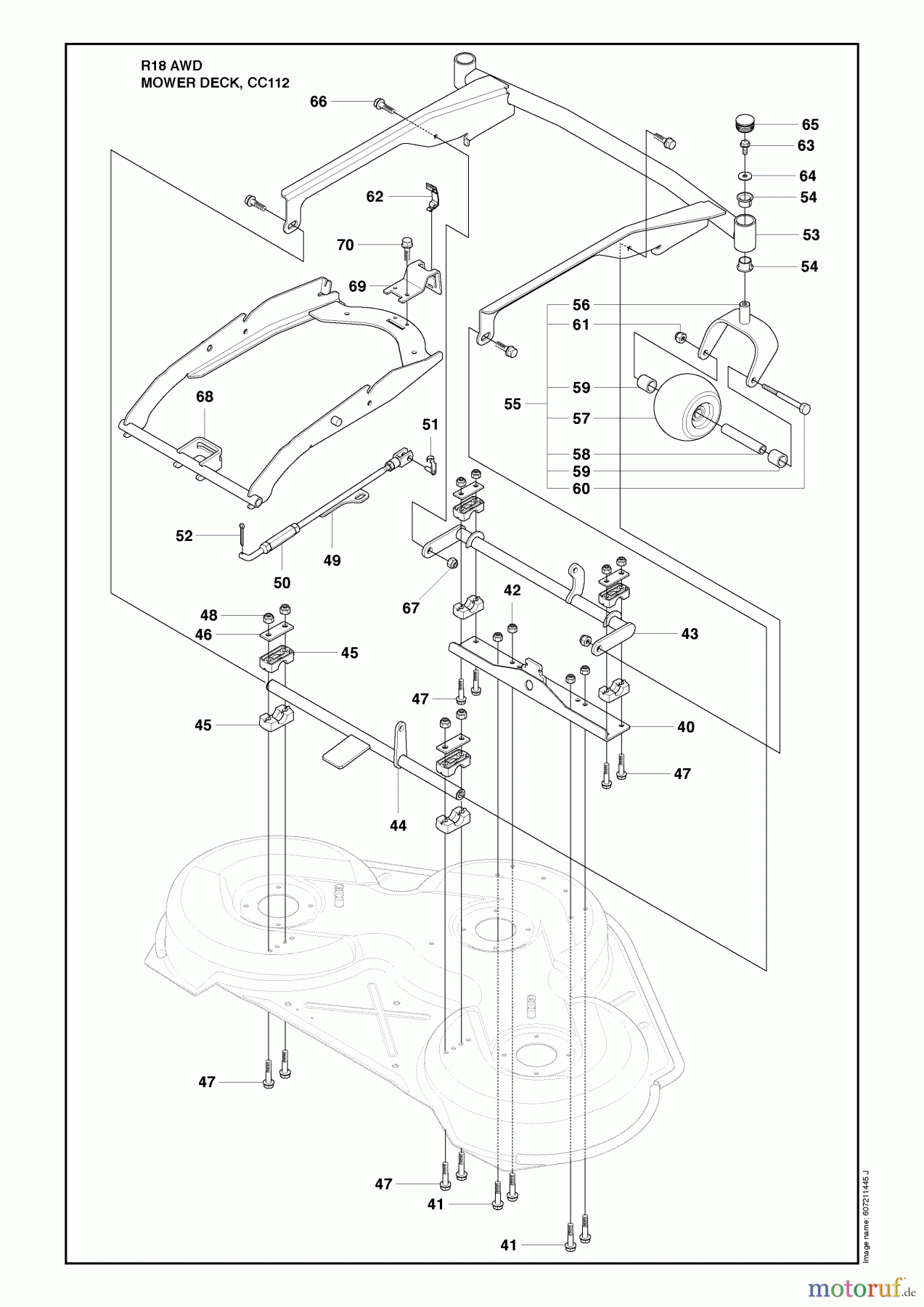  Husqvarna Reitermäher, Motor hinten Rider 18 AWD (966414101) - Husqvarna Rear-Engine Rider (2010-03 & After) Mower Deck, CC12 Image 1