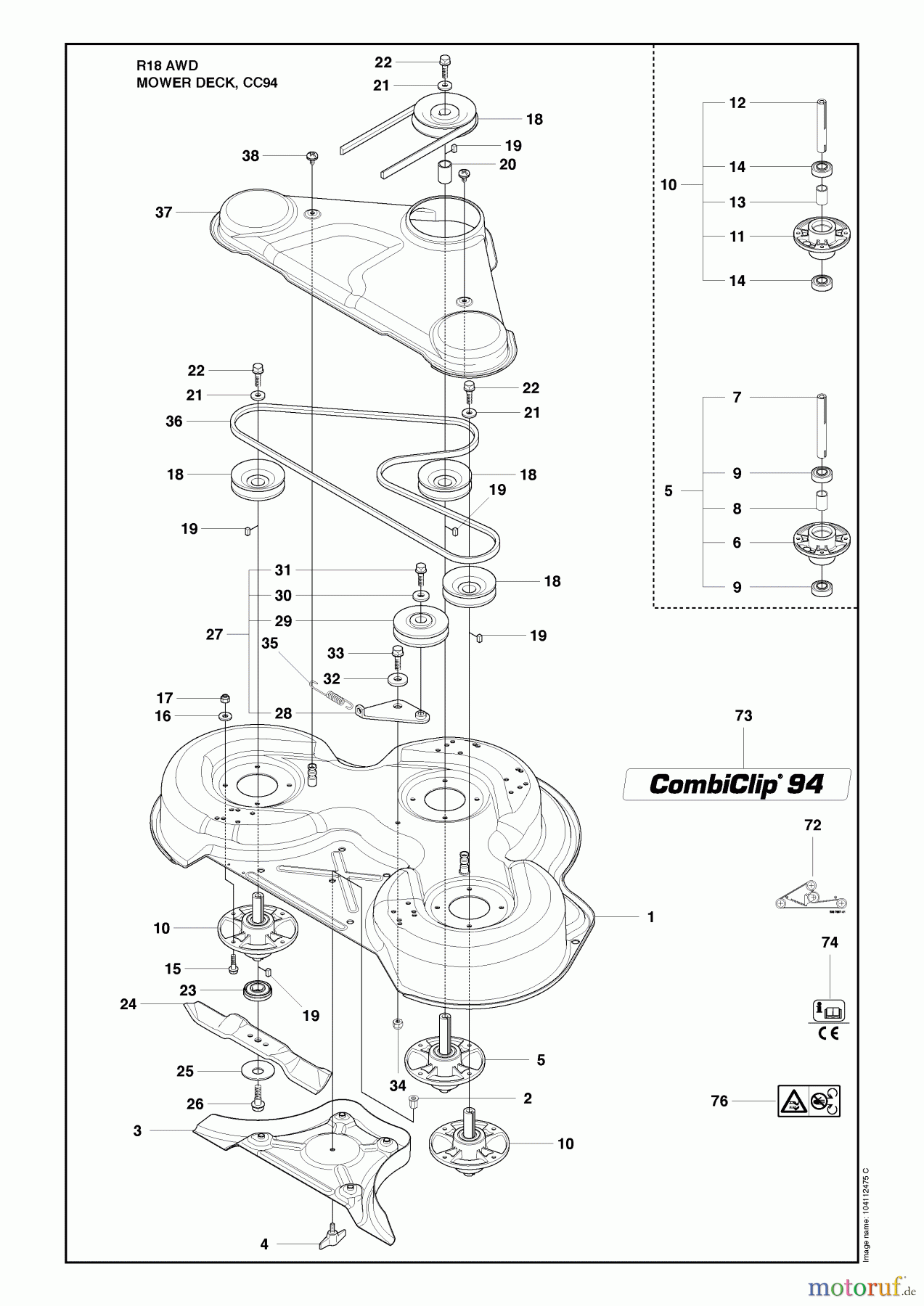  Husqvarna Reitermäher, Motor hinten Rider 18 AWD (966414101) - Husqvarna Rear-Engine Rider (2010-03 & After) Mower Deck, CC94 Image 2