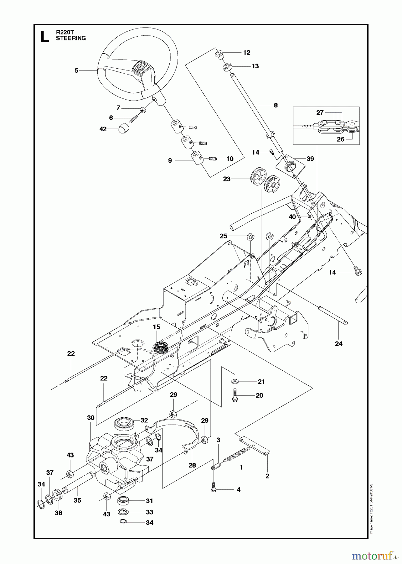  Husqvarna Reitermäher, Motor hinten Rider 220T (966785701) - Husqvarna Rear-Engine Rider (2012-03 & After) STEERING