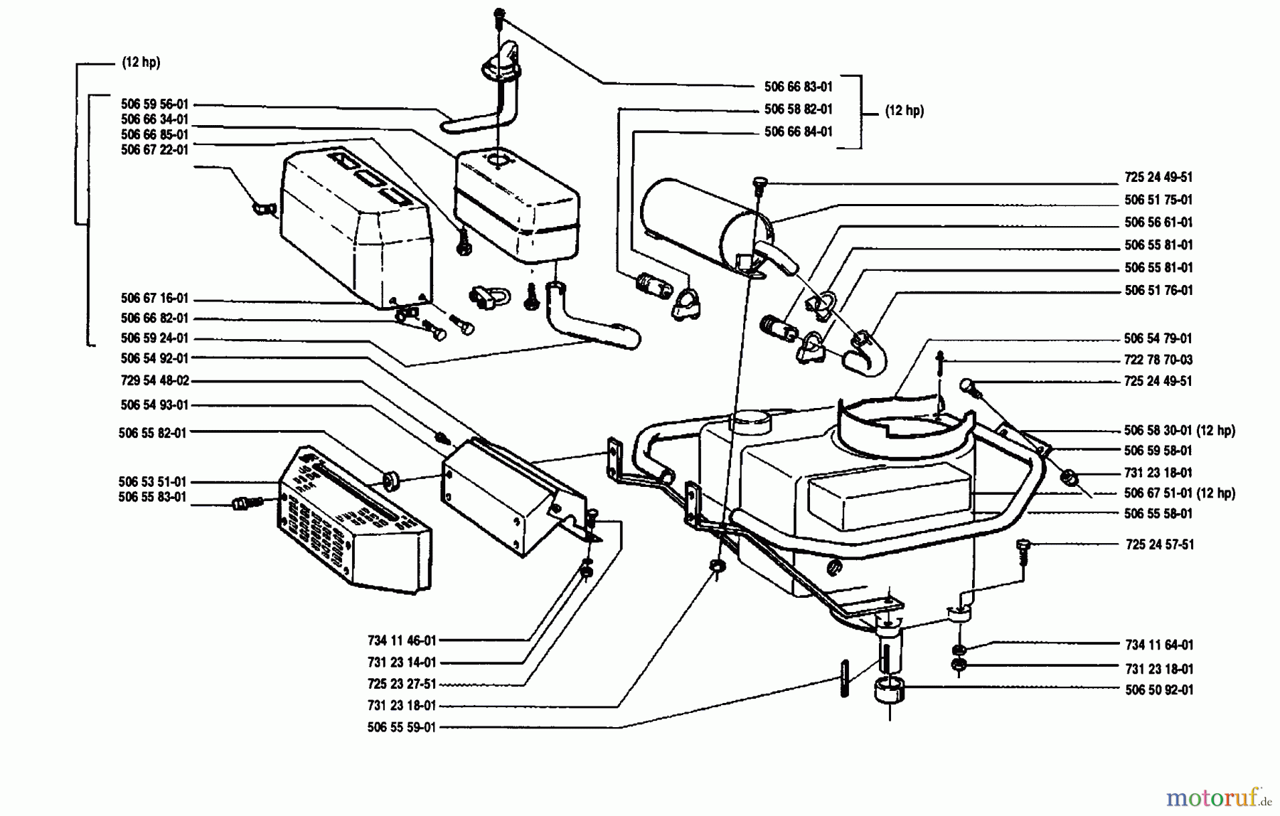  Husqvarna Reitermäher, Motor hinten Rider 850 8 - Husqvarna Swedish Rider (1989-02 to 1990-01) Fuel Tank Assembly