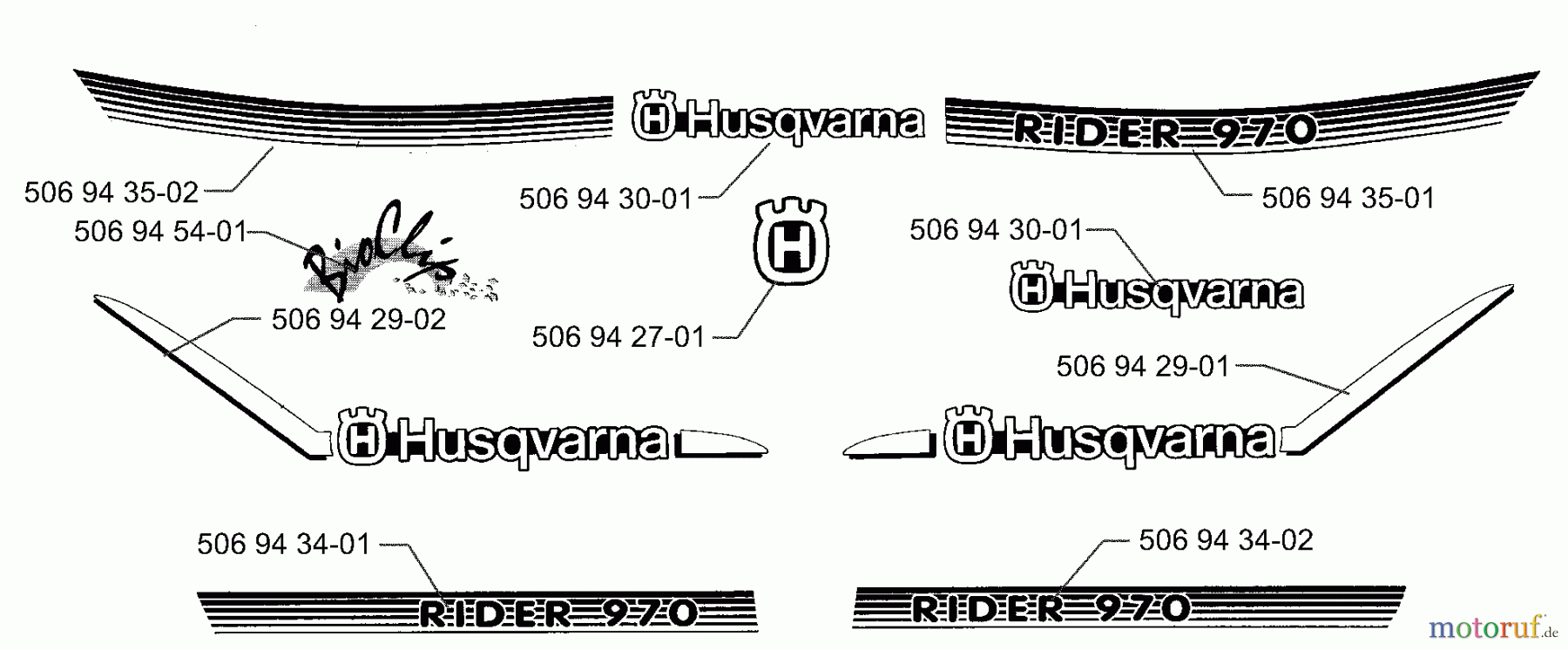  Husqvarna Reitermäher, Motor hinten Rider 970 - Husqvarna Swedish Rider (1997-04 to 1997-12) Decals